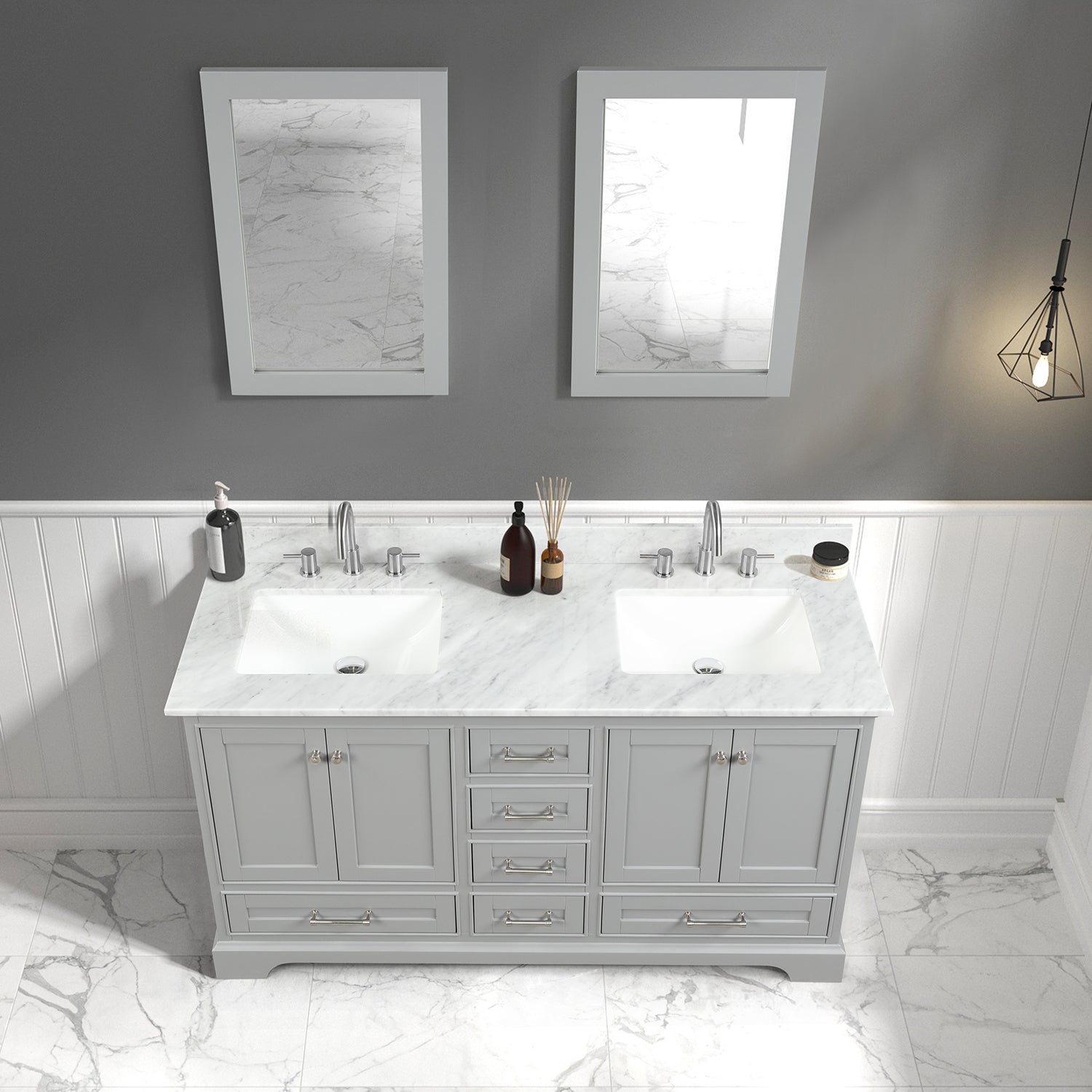Stylish double faucet vanities, including wall-mounted double sink options to explore!