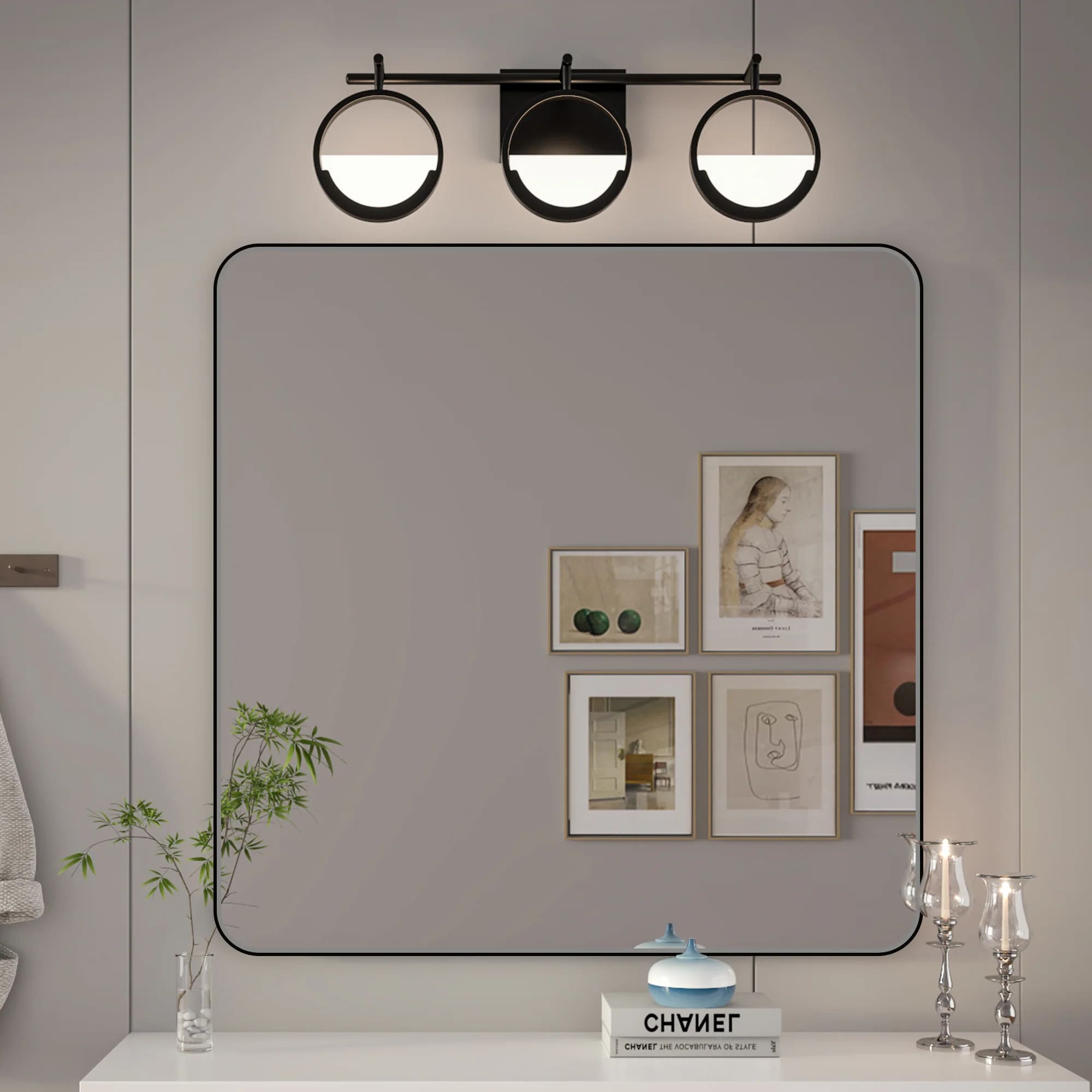 Noir 36"x 36" Bathroom Mirror – Matte Black, Tempered Glass