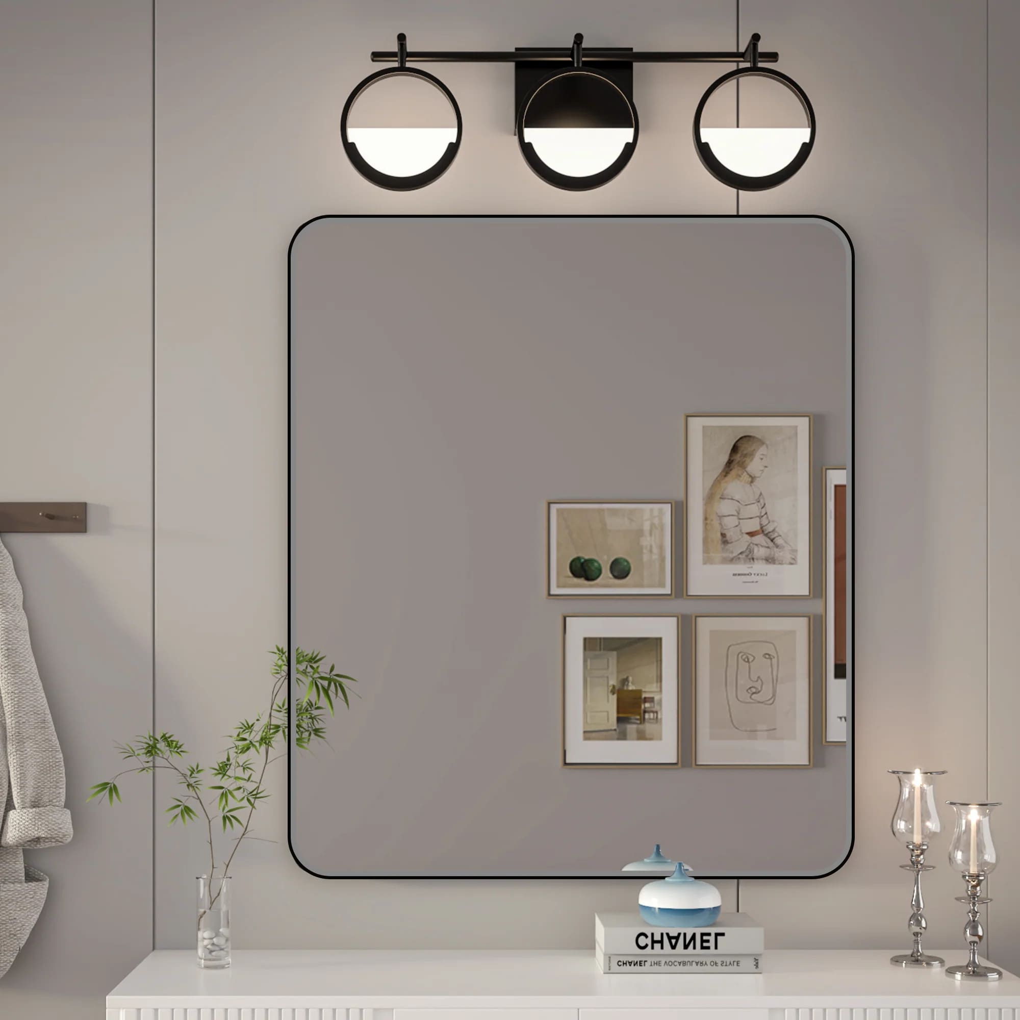 Noir 30"x 36" Bathroom Mirror – Matte Black, Tempered Glass