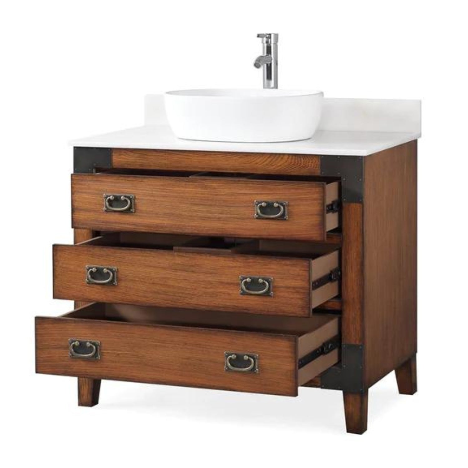 Benton 36" Traditional Brown Bathroom Vanity with Vessel Sink