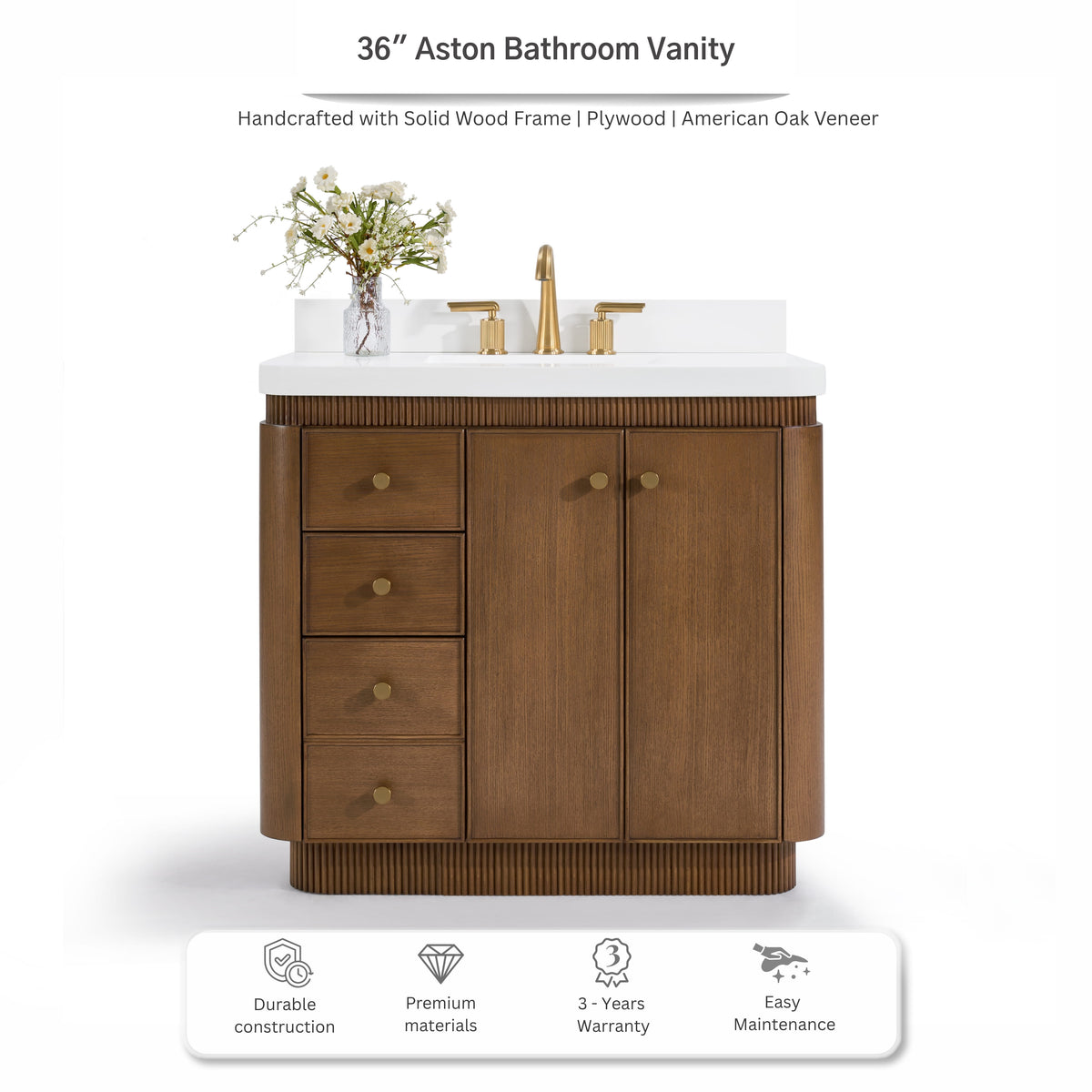 Aston 36" Bath Vanity Set with Alpine White Quartz Top