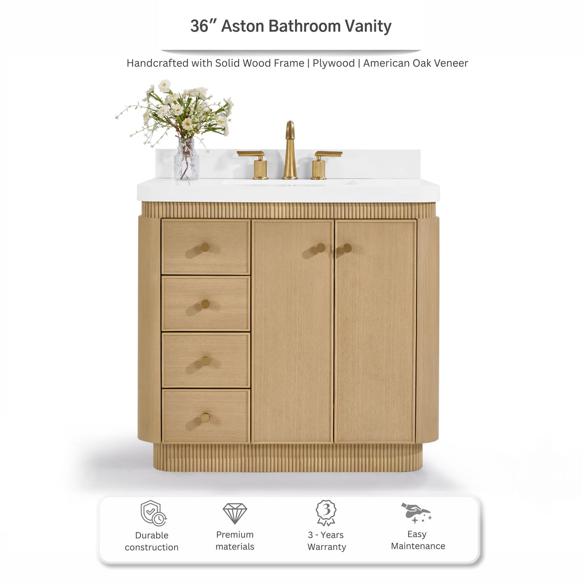 Aston 36" Bath Vanity Set with Alpine White Quartz Top