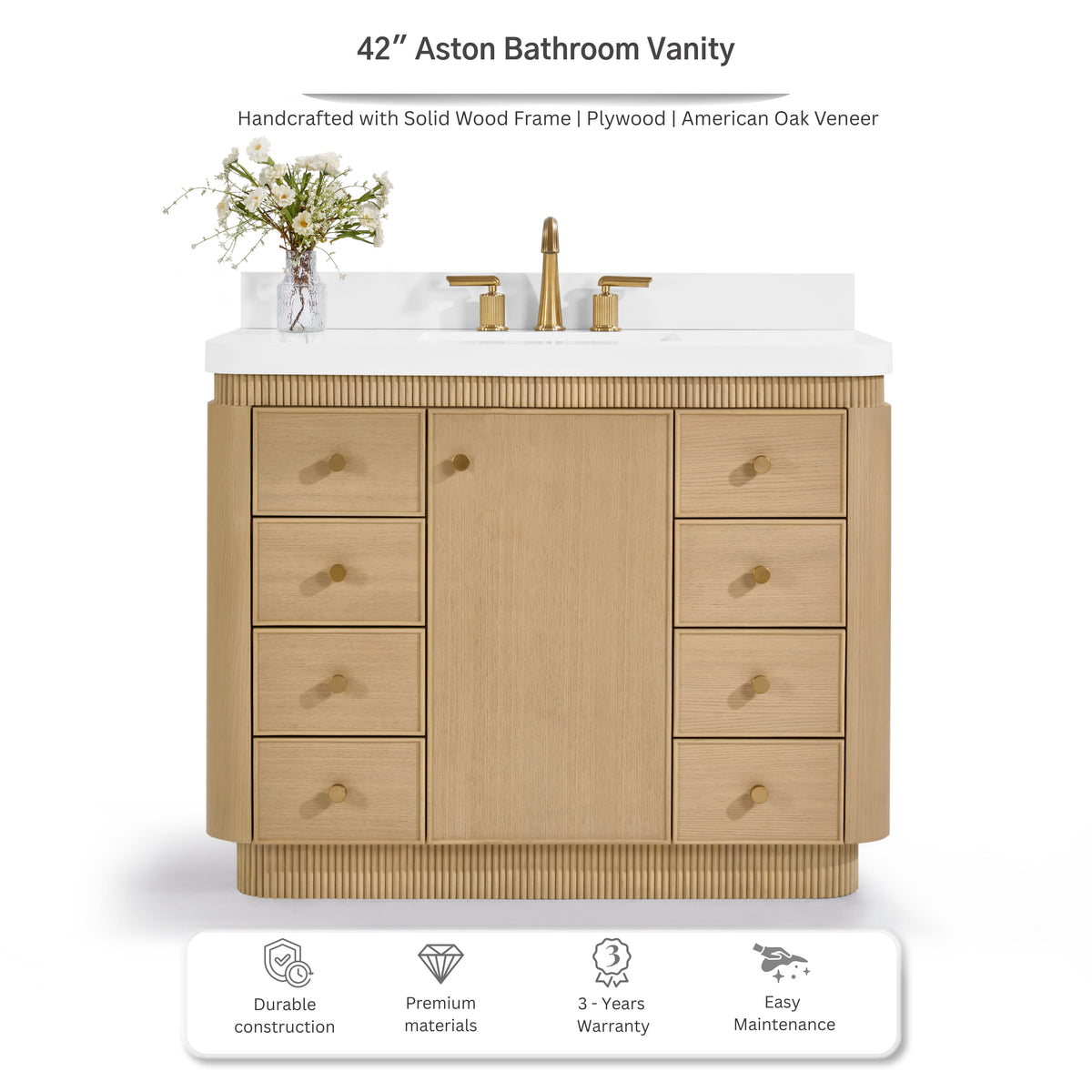 Aston 42" Bath Vanity Set with Alpine White Quartz Top