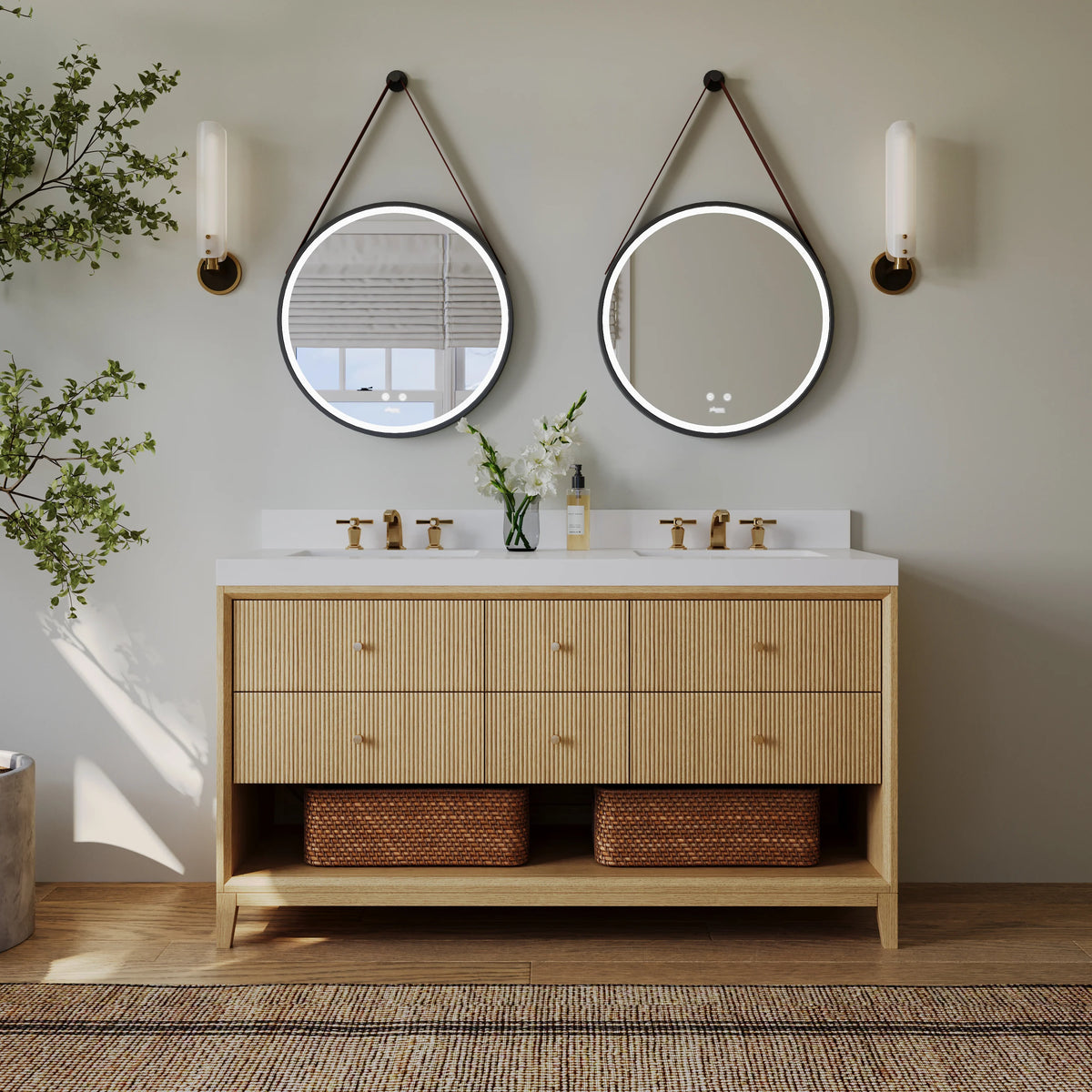 Momo 60" Bath Vanity Set with Alpine White Quartz Top