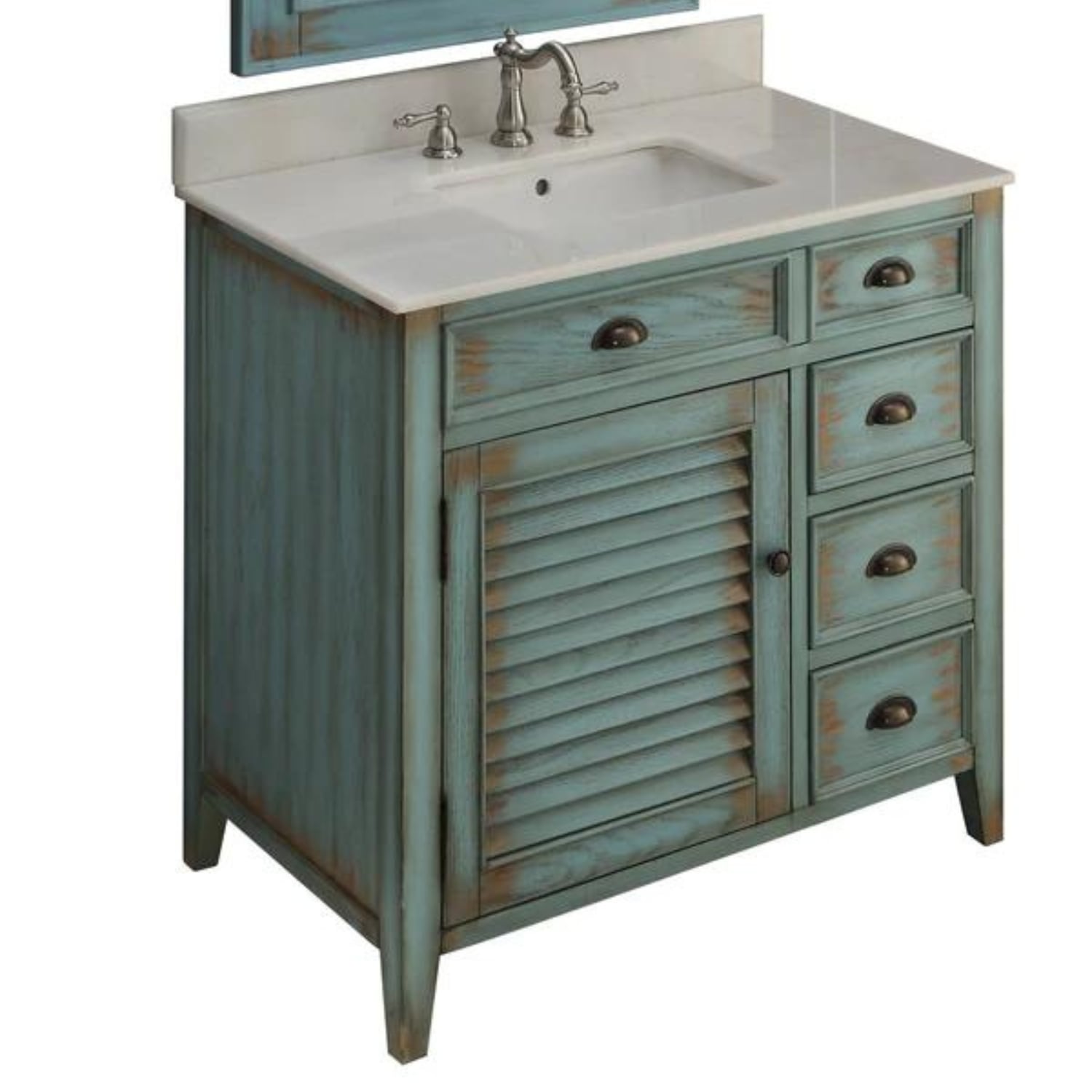 Abbeville 36" Distressed Blue Vanity with White Marble Top - Traditional Bathroom Vanity