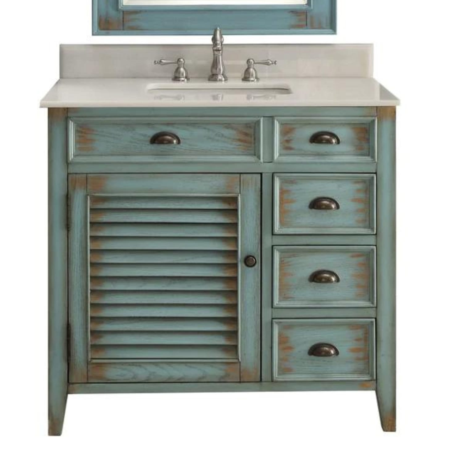 Abbeville 36" Distressed Blue Vanity with White Marble Top - Traditional Bathroom Vanity