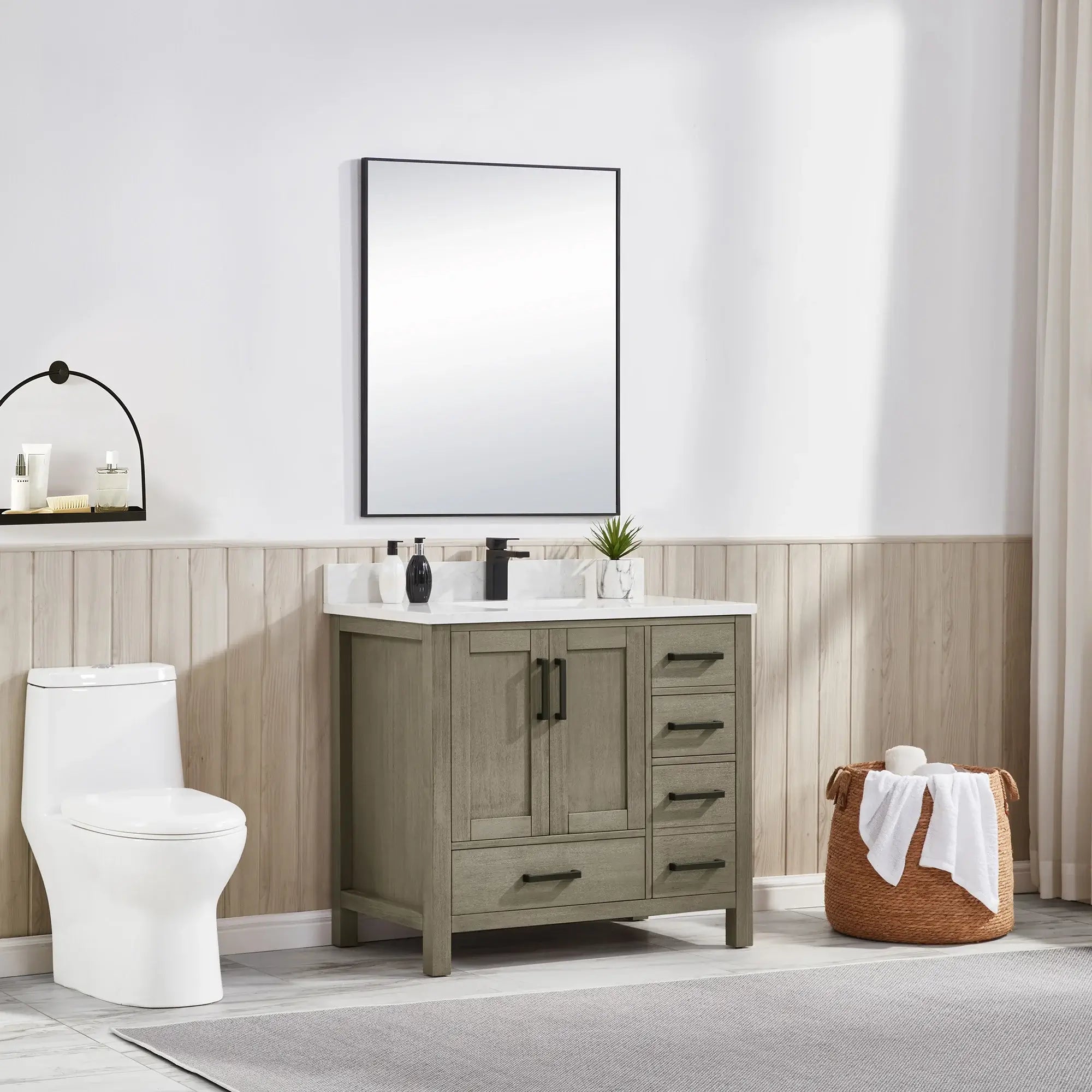 Basel 36" Bathroom Vanity with Calacatta White Artificial Stone Top