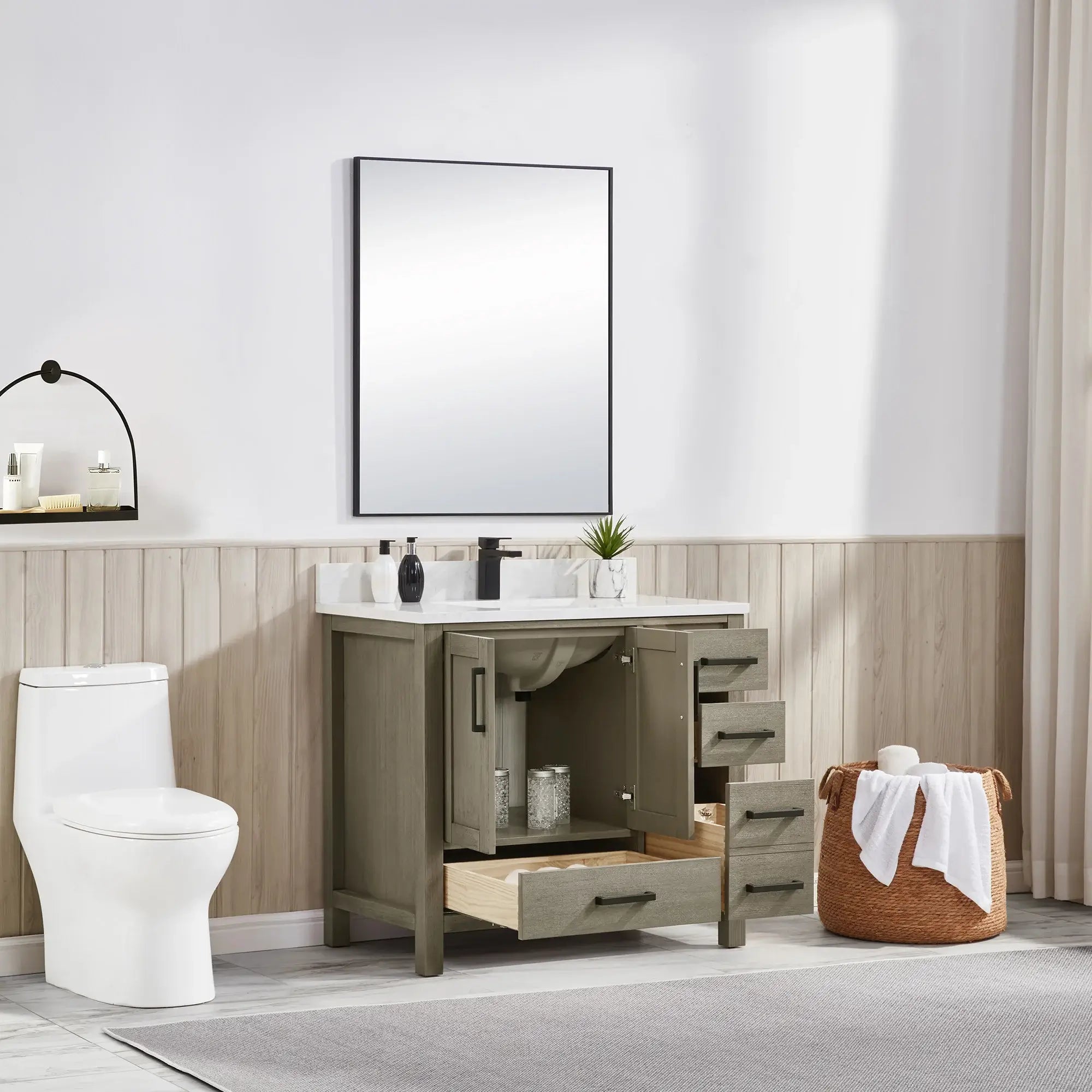 Basel 36" Bathroom Vanity with Calacatta White Artificial Stone Top