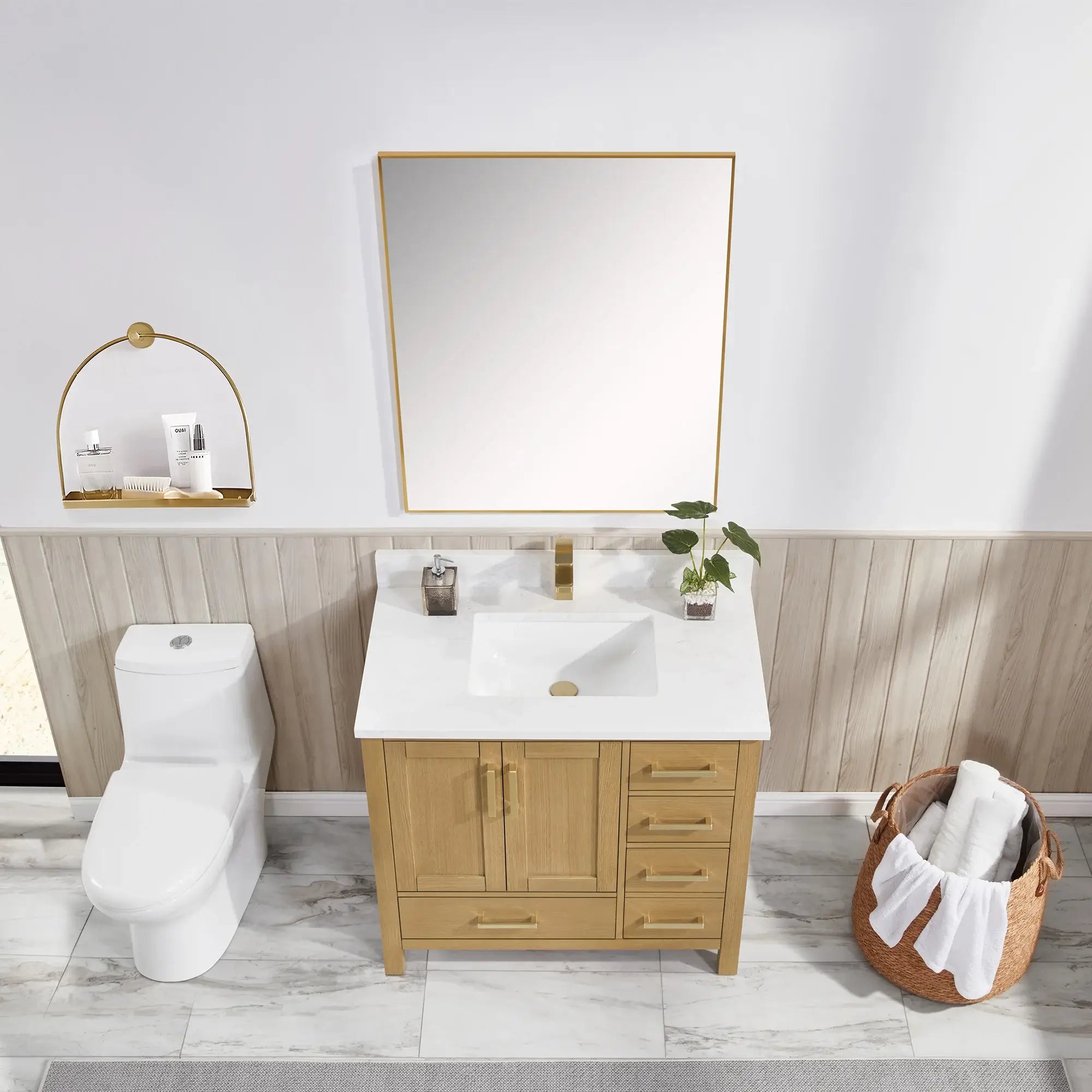 Basel 36" Bathroom Vanity with Calacatta White Artificial Stone Top