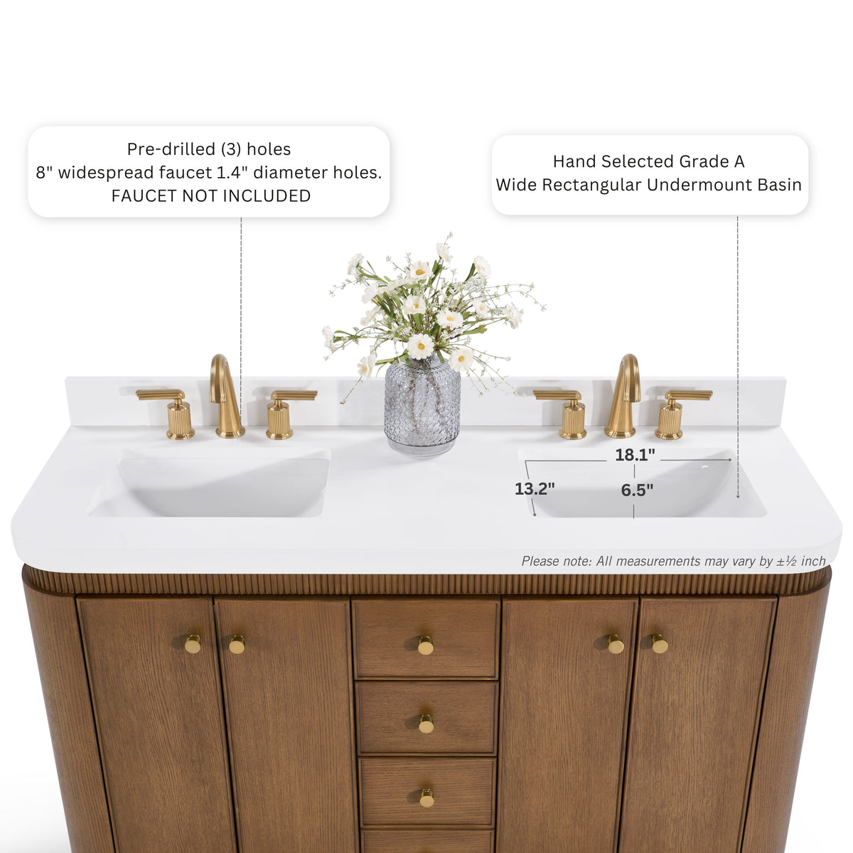 Aston 60-inch bathroom vanity in Chestnut Oak — sink detail