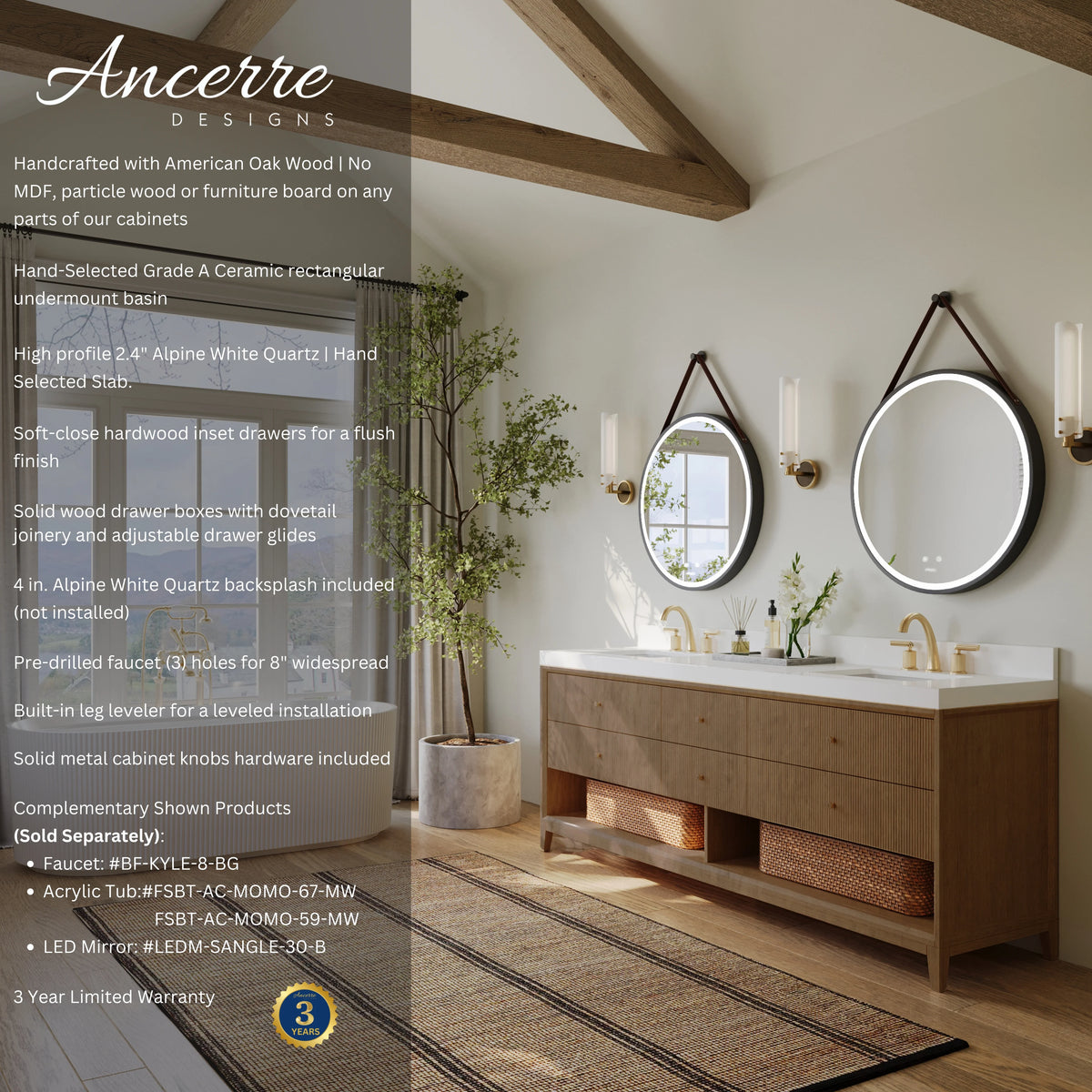 Momo 84" Bath Vanity Set with Alpine White Quartz Top