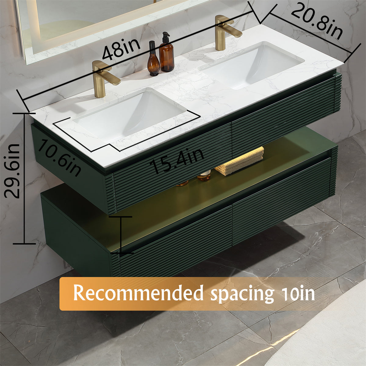 Segeo 48" Double Modern Solid Oak Floating Luxury Bathroom Vanity with Marble Countertop