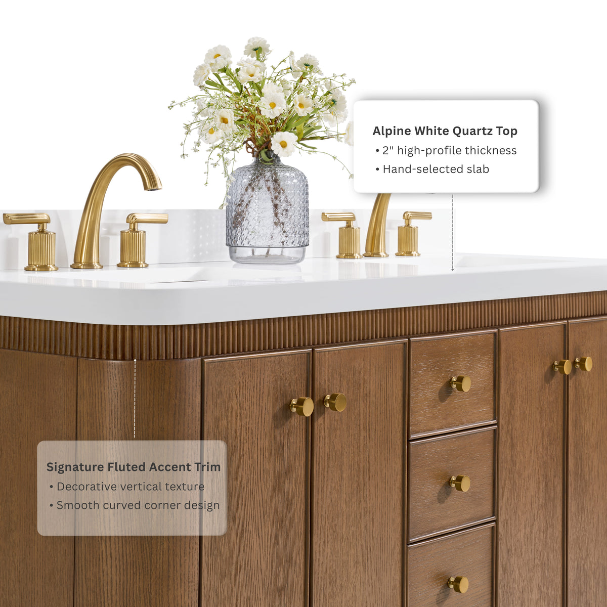 Aston 60-inch bathroom vanity in Chestnut Oak — countertop detail