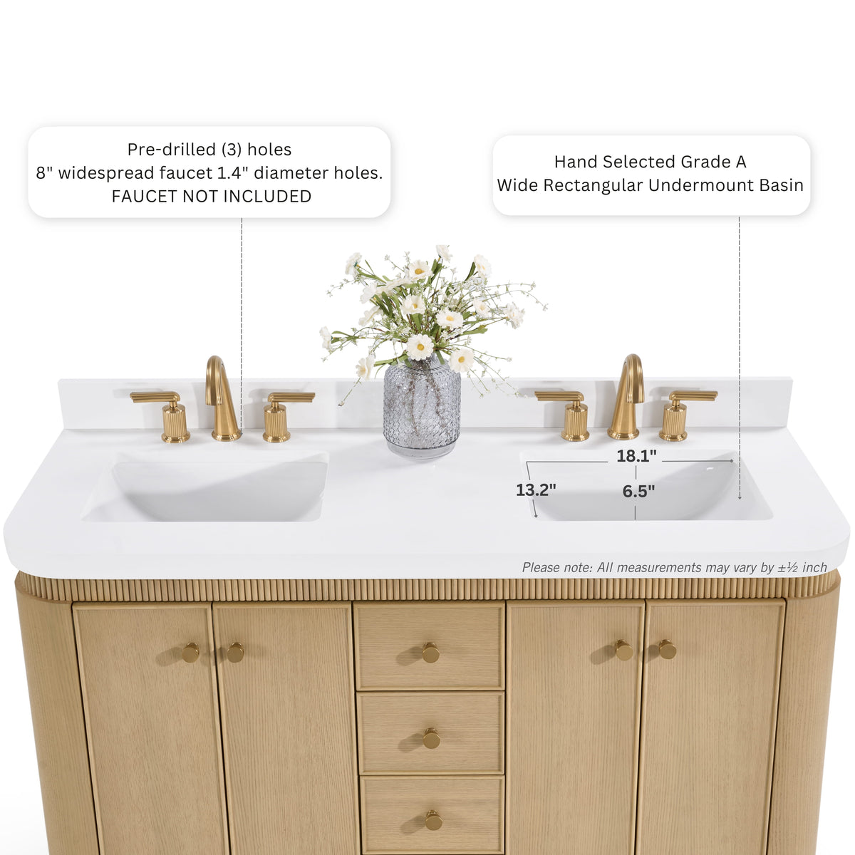 Aston 60-inch bathroom vanity in American Oak — sink detail