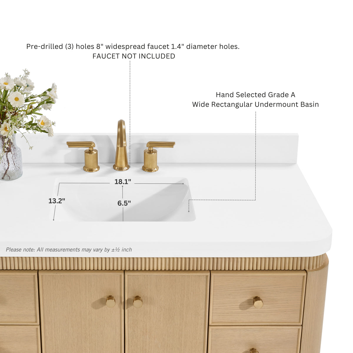 Aston 84-inch bathroom vanity in American Oak — sink detail