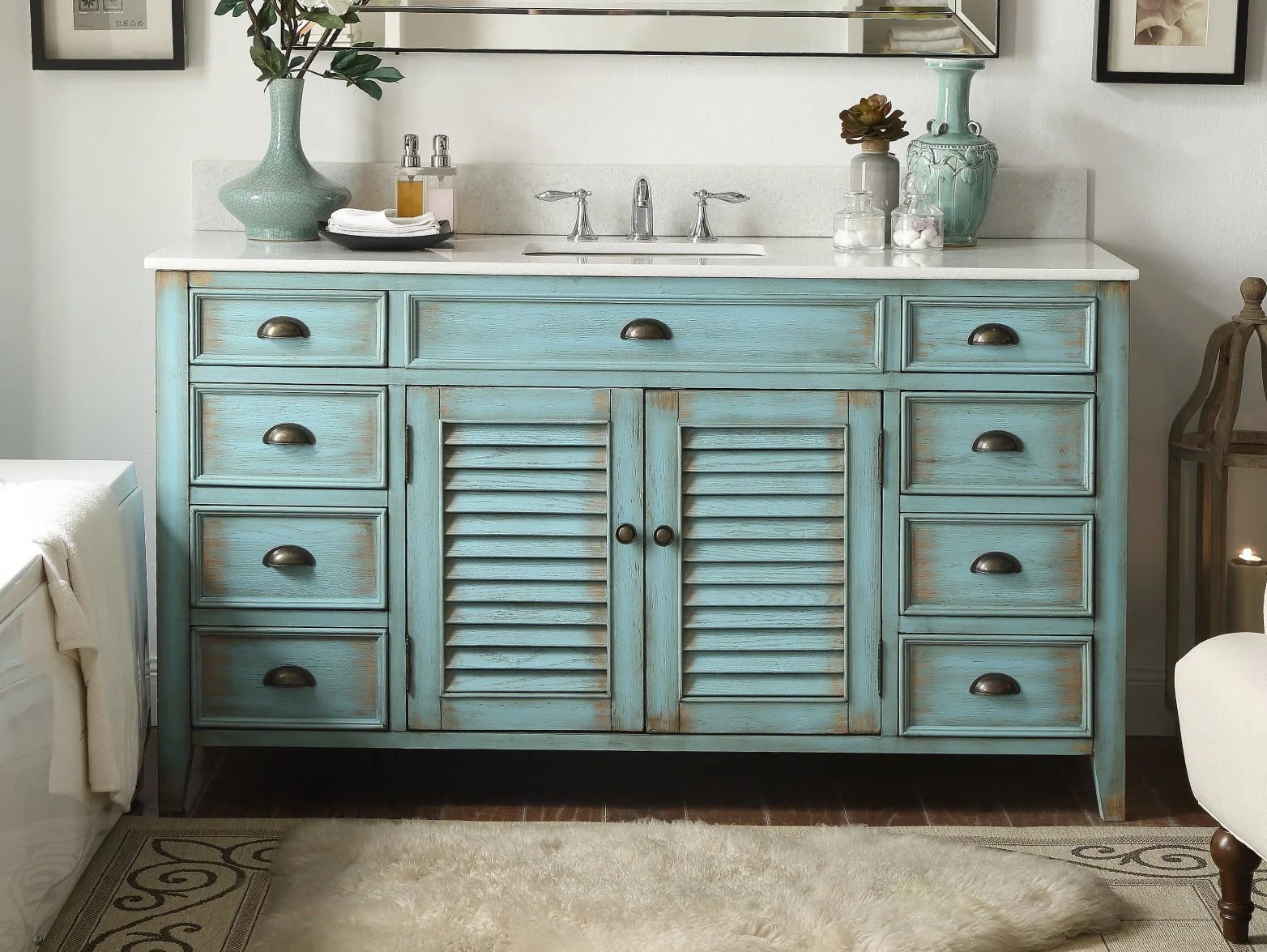 Abbeville 60" Distressed Vanity with Single Sink