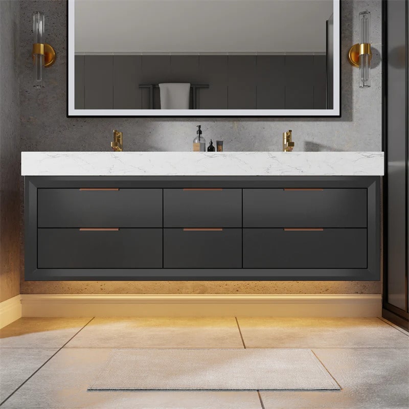 Glam 60" Bathroom Vanity with Stone Double Countertop