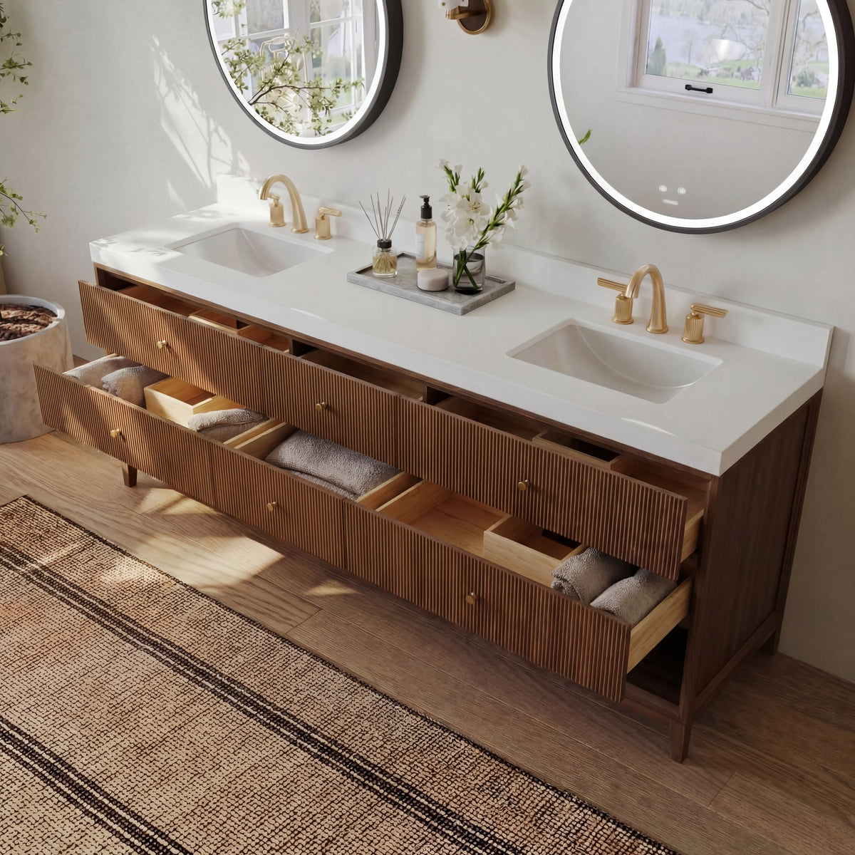Momo 84" Bath Vanity Set with Alpine White Quartz Top
