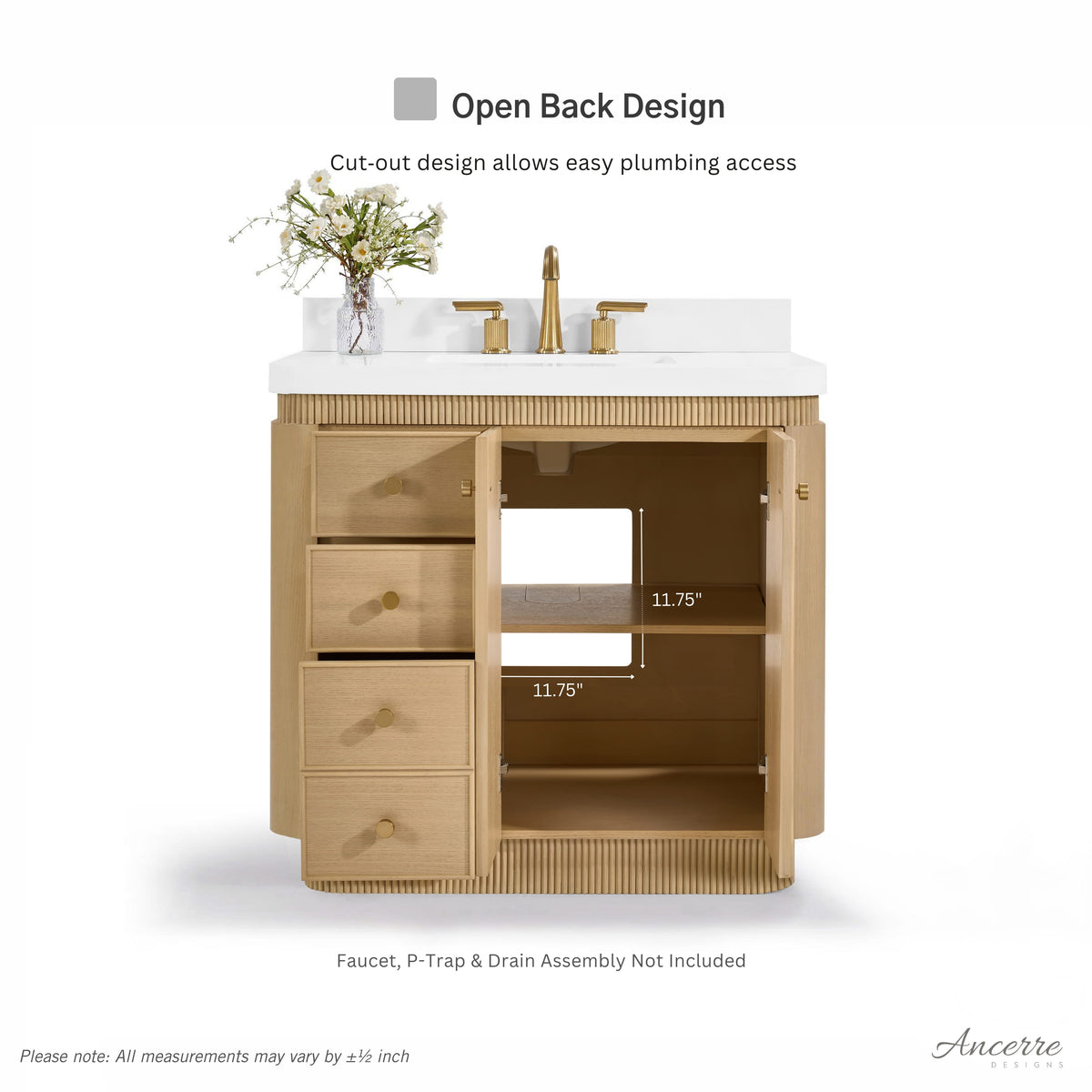Aston 36" Bath Vanity Set with Alpine White Quartz Top