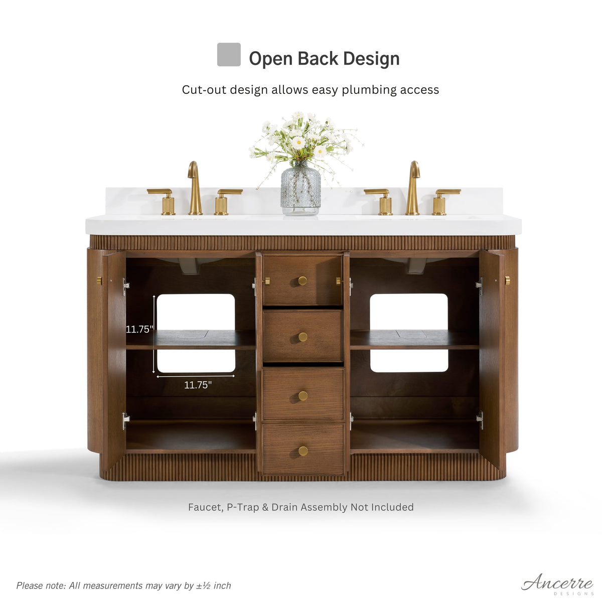 Aston 72-inch bathroom vanity in Chestnut Oak — rear view