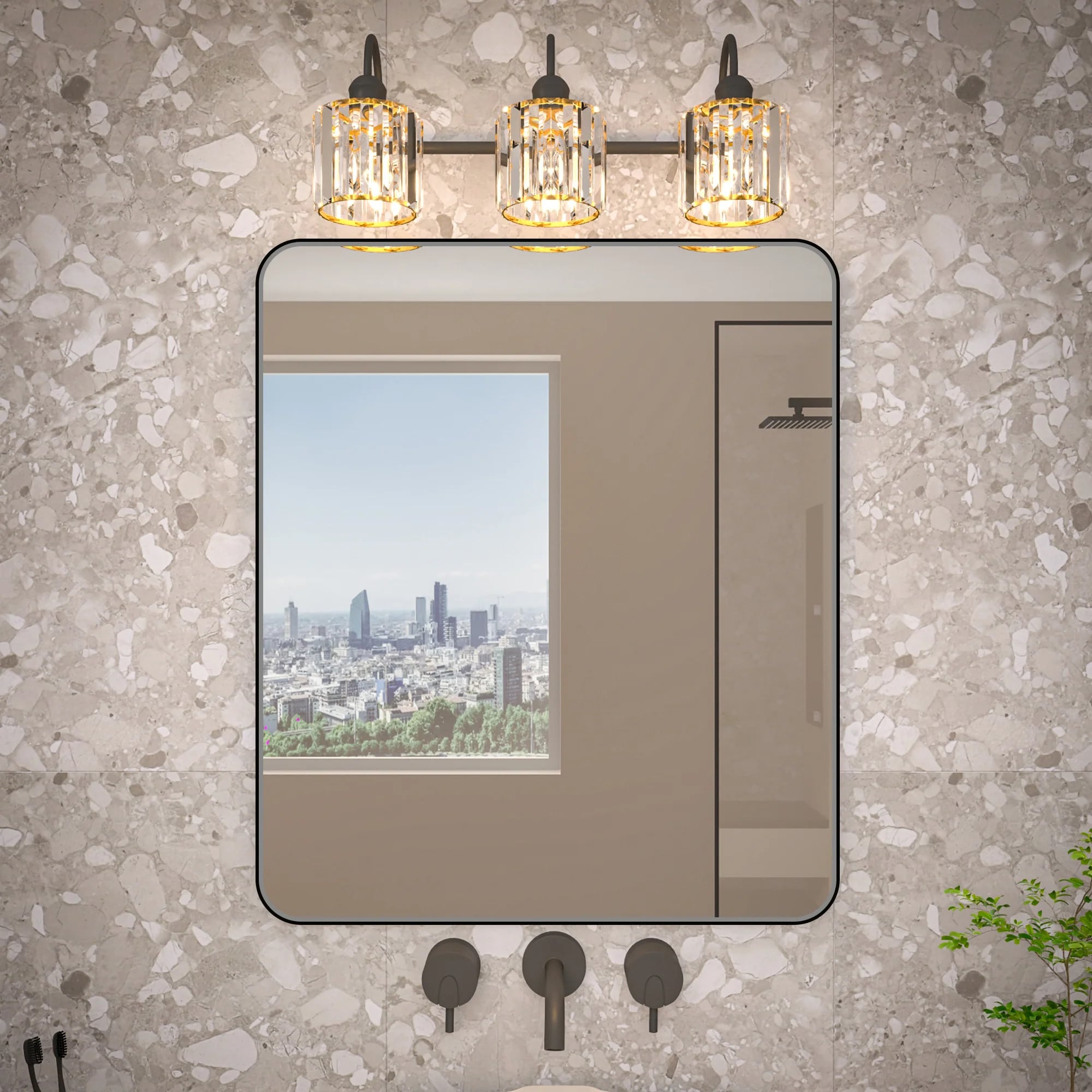 Noir 30"x 36" Bathroom Mirror – Matte Black, Tempered Glass