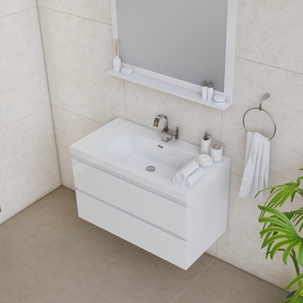 Paterno 36" Wall Mounted Bathroom Vanity with Acrylic Top - Modern Bathroom Vanity