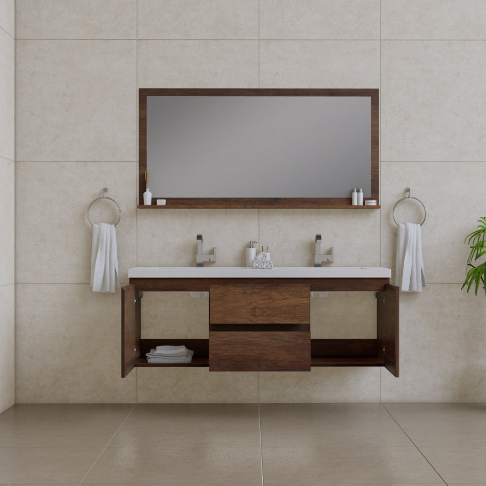 Paterno 60" Wall Mounted Bathroom Vanity with Acrylic Double Top - Modern Bathroom Vanity