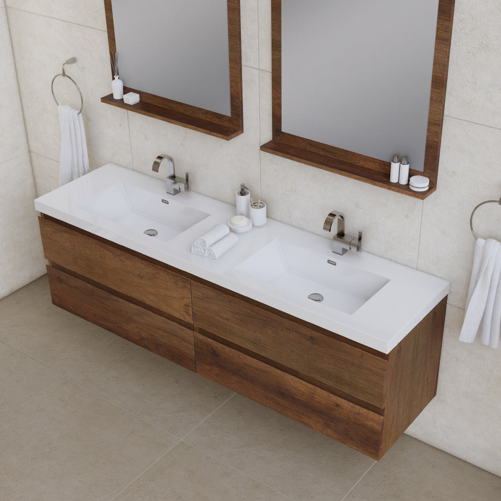 Paterno 72" Wall Mounted Bathroom Vanity with Acrylic Double Sink - Modern Bathroom Vanity