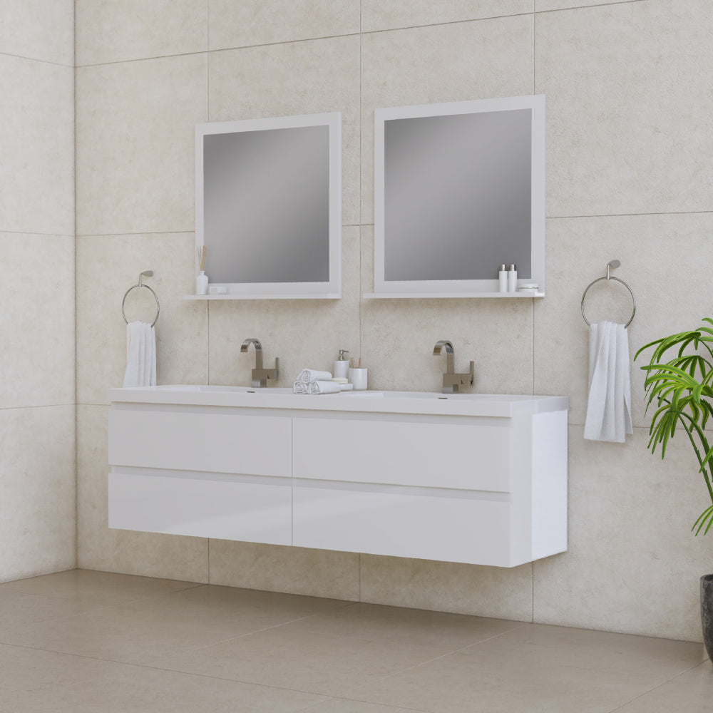 Paterno 72" Wall Mounted Bathroom Vanity with Acrylic Double Sink - Modern Bathroom Vanity