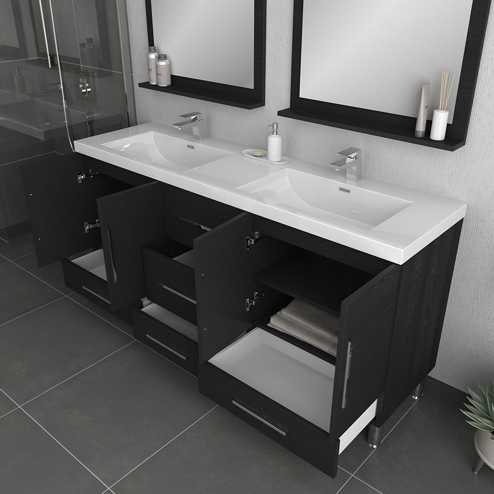 Ripley 72" Black Double Modern Bathroom Vanity with Acrylic Sink