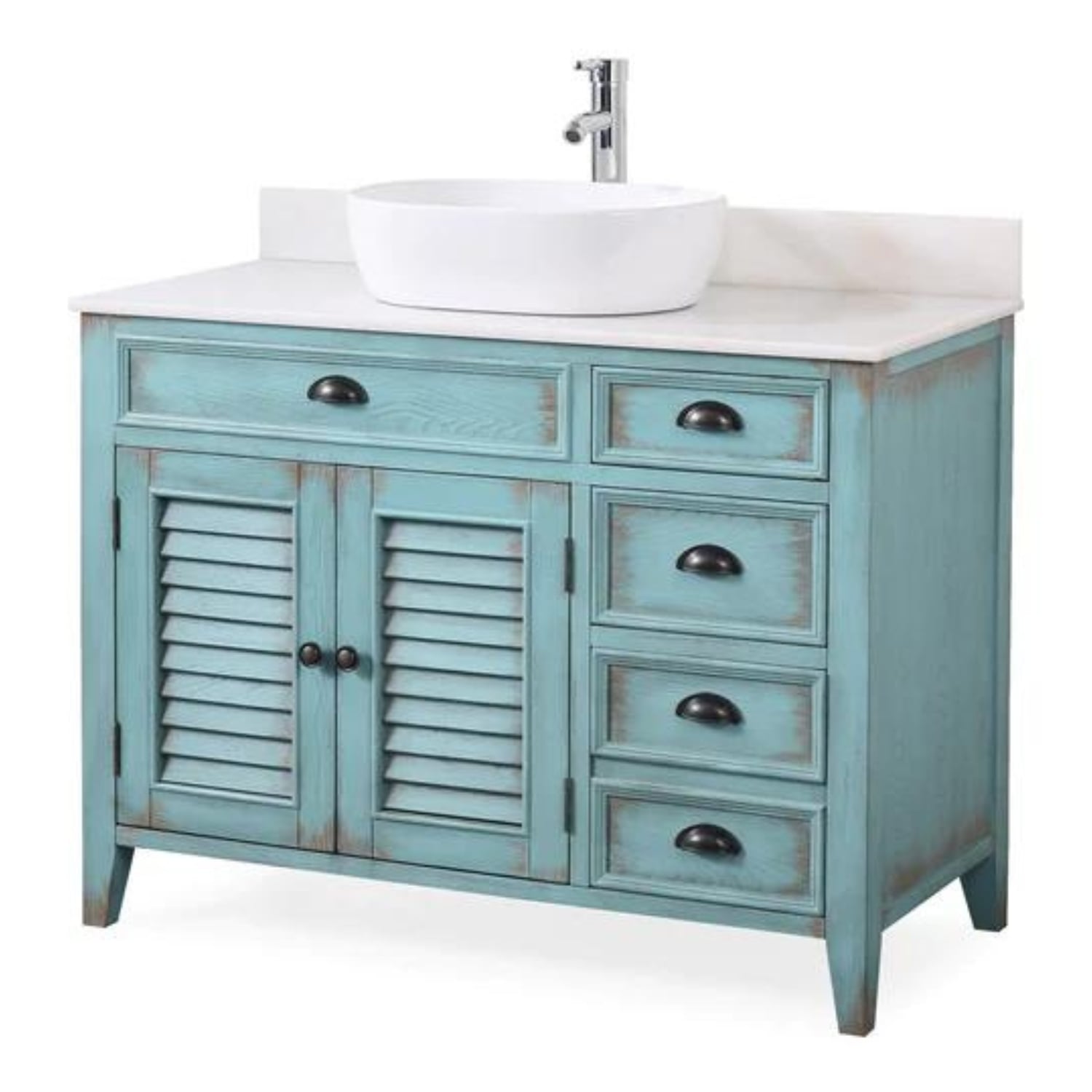 Abbeville 42" Distressed Light Blue Vanity with Sink - Traditional Bathroom Vanity