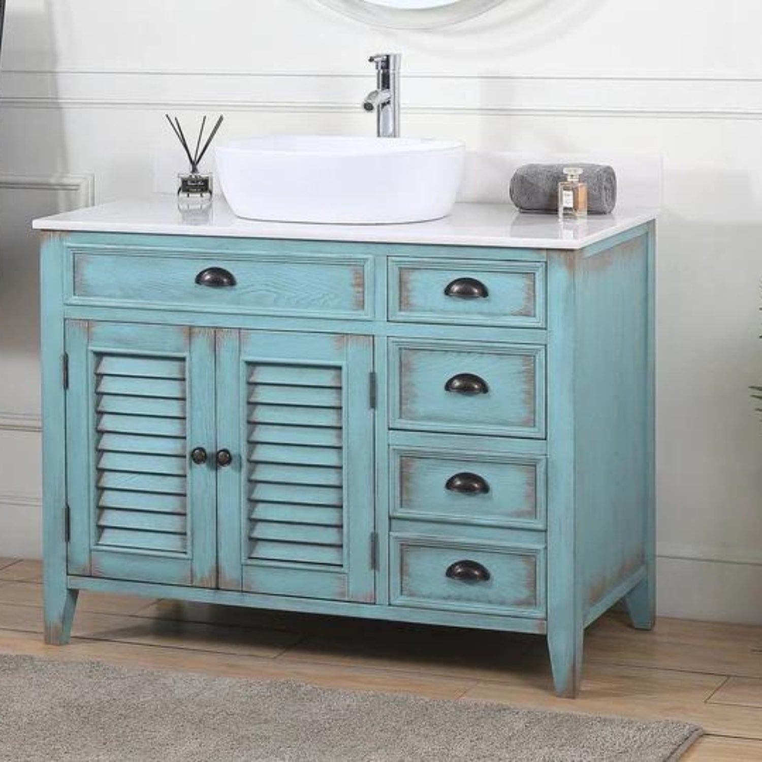Abbeville 42" Distressed Light Blue Vanity  - Traditional Bathroom Vanity