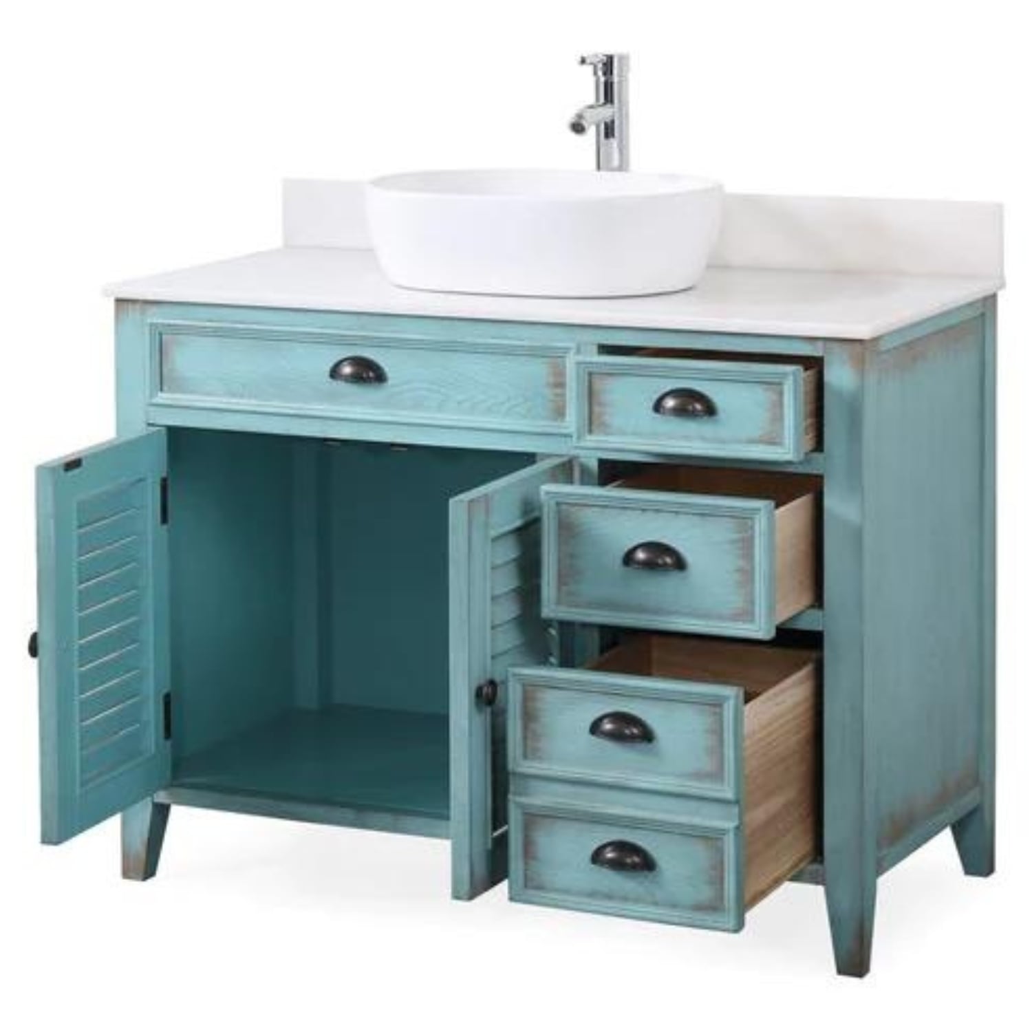 Abbeville 42" Distressed Light Blue Vanity with Vessel Sink - Traditional Bathroom Vanity
