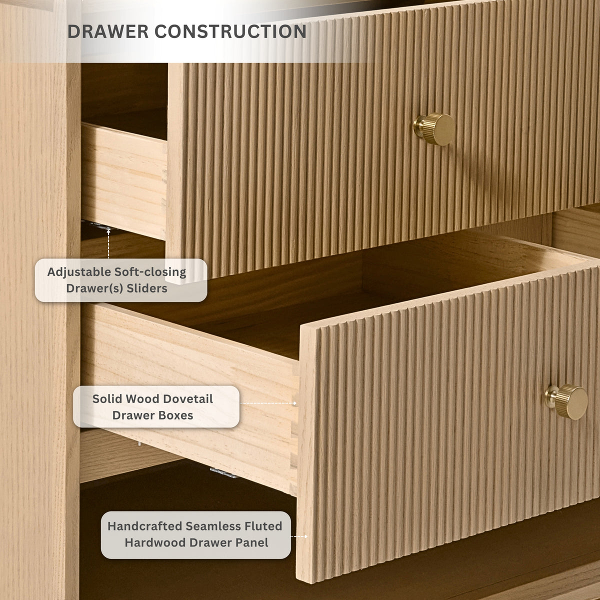 Ancerre Designs Momo Oak vanity - drawer construction detail