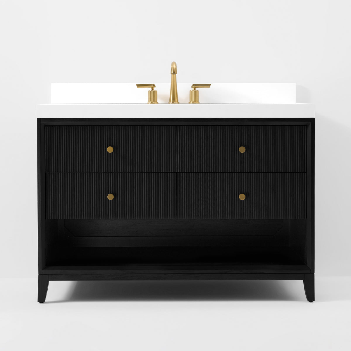 Momo 48-inch Black Oak vanity with Alpine White Quartz top - front hero