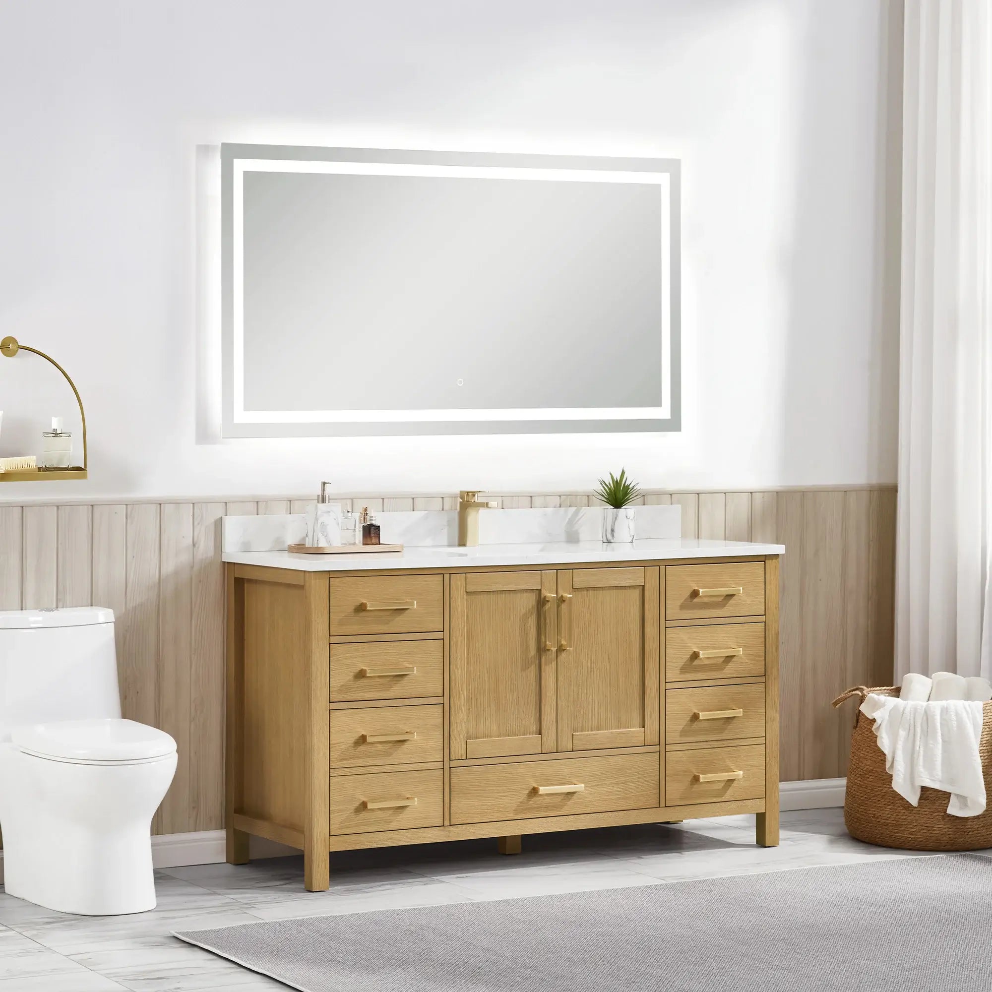 Basel 60" Bathroom Vanity with Calacatta White Artificial Stone Top
