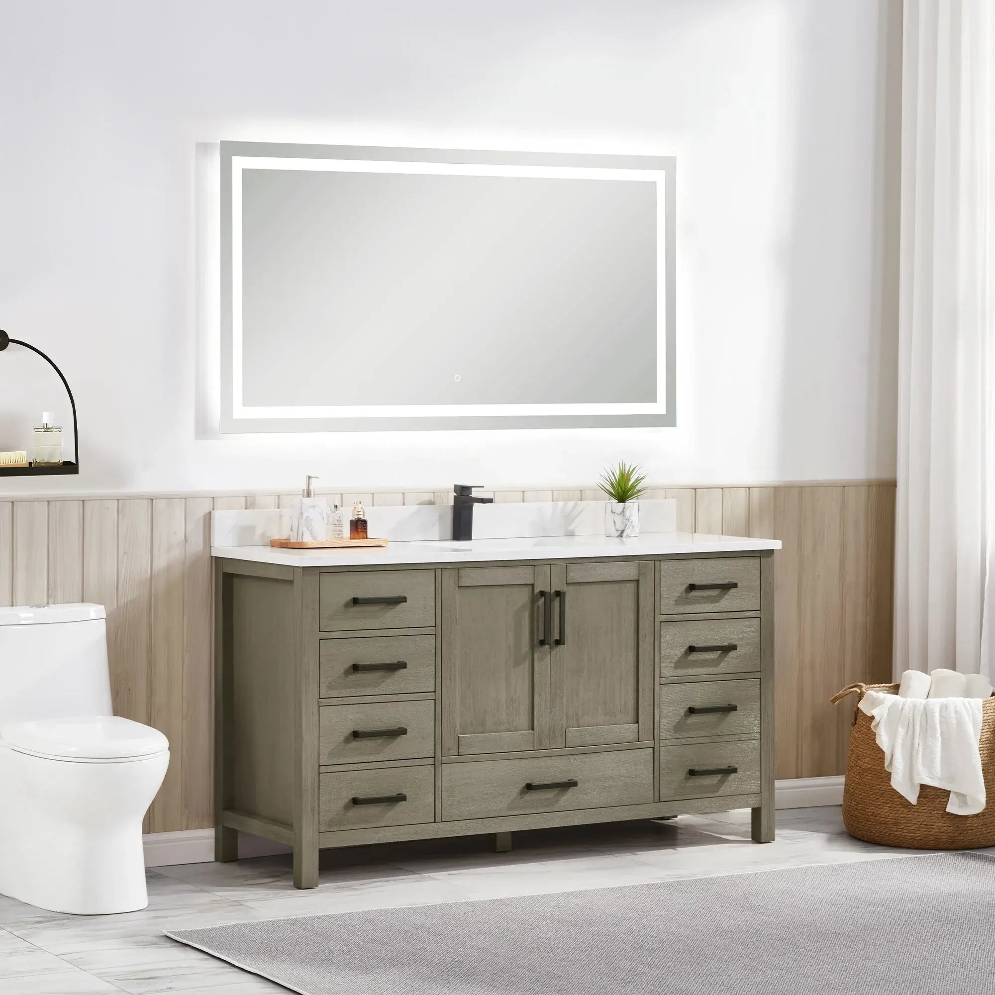 Basel 60" Bathroom Vanity with Calacatta White Artificial Stone Top