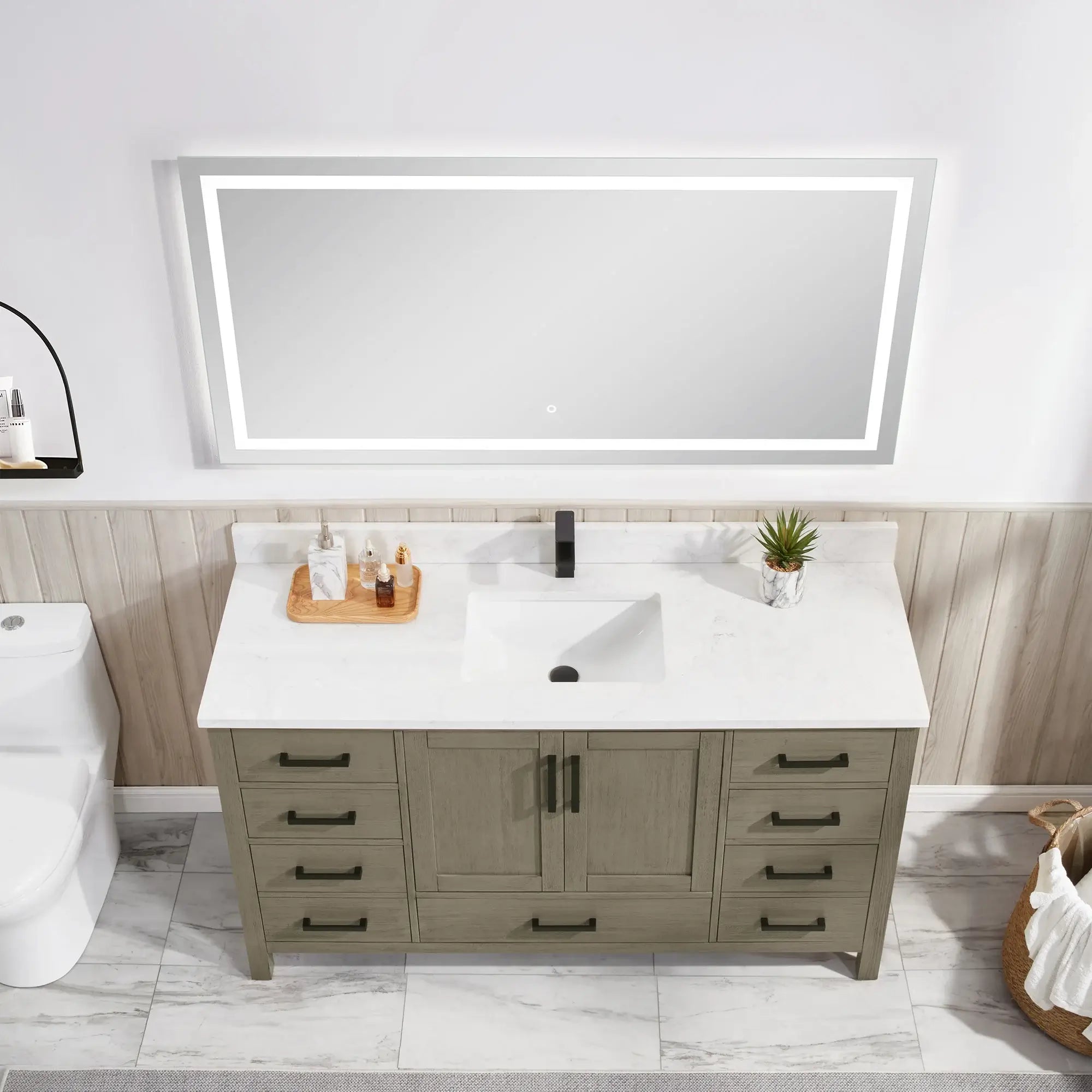 Basel 60" Bathroom Vanity with Calacatta White Artificial Stone Top