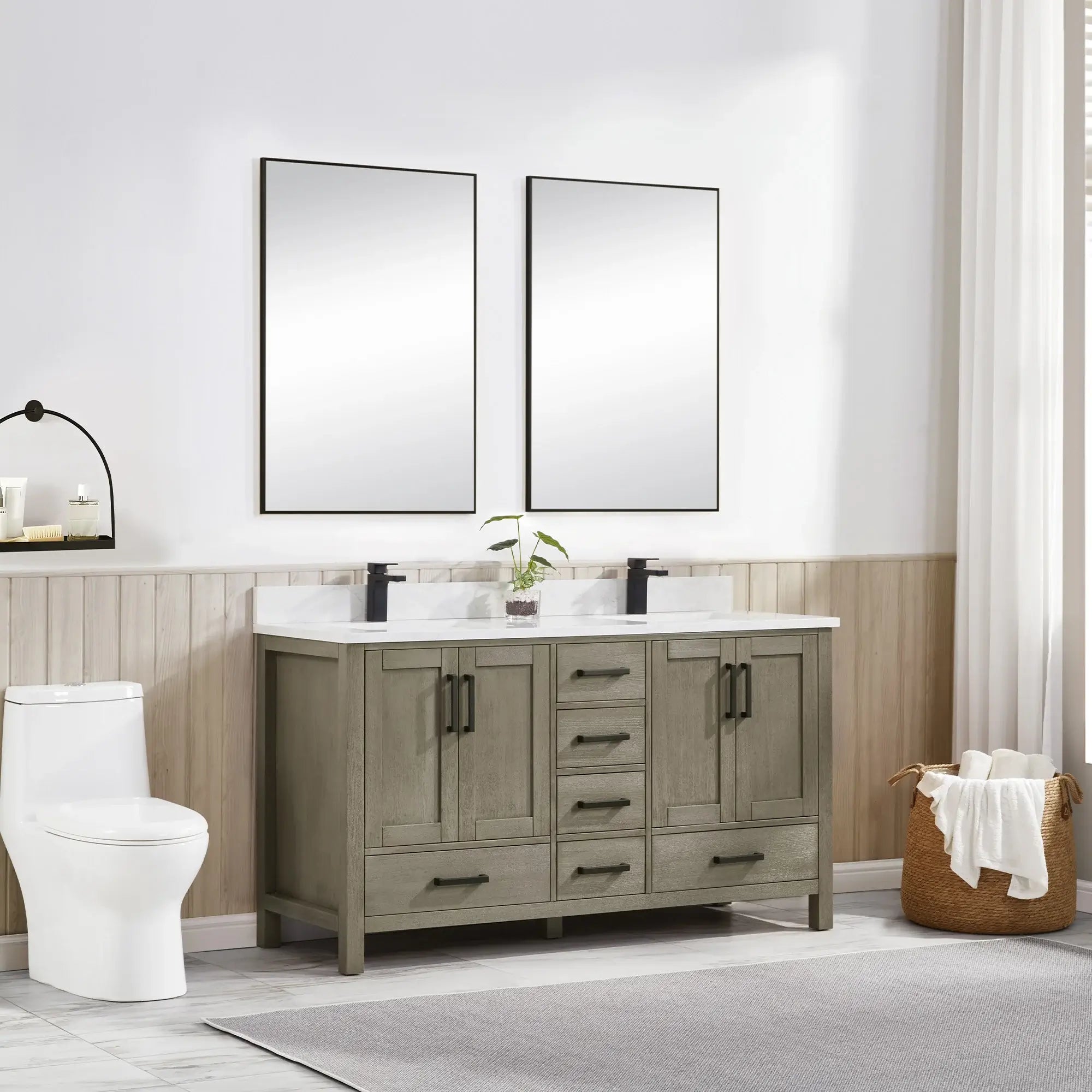 Basel 60" Bathroom Vanity with Calacatta White Artificial Stone Top