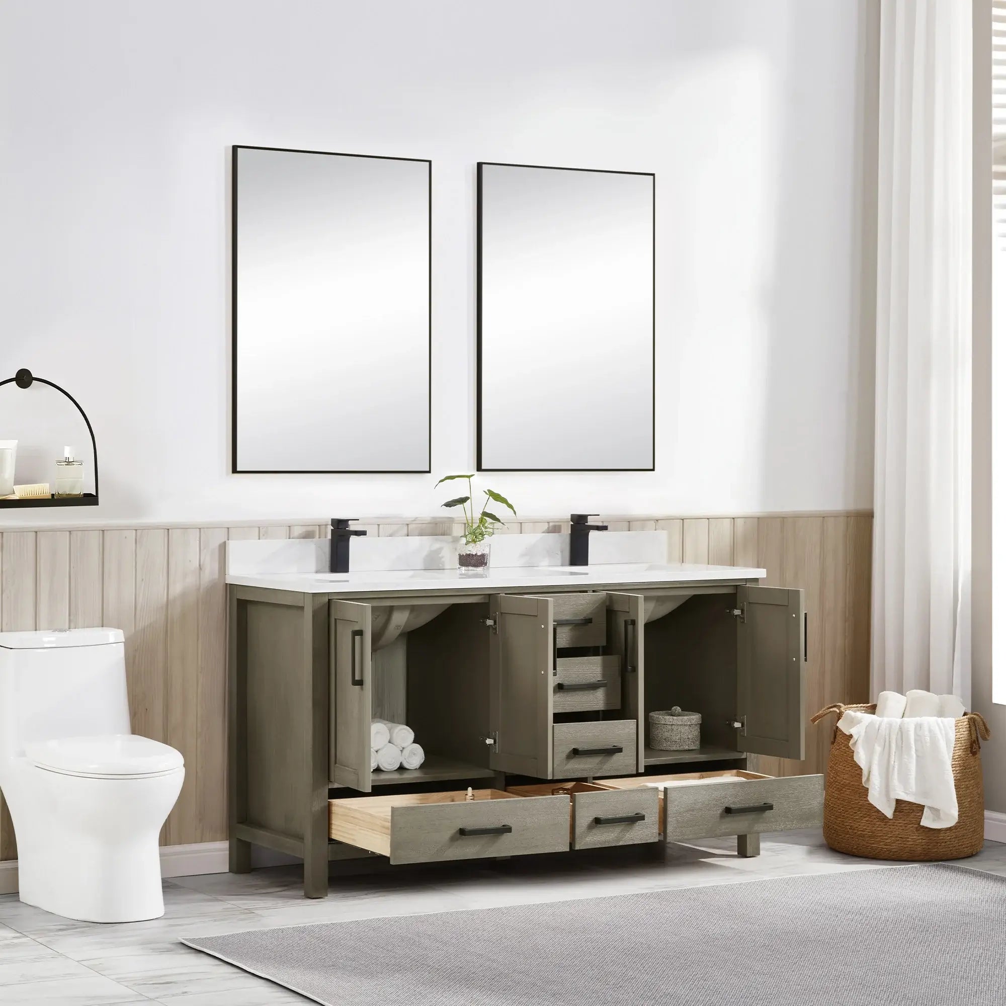 Basel 60" Bathroom Vanity with Calacatta White Artificial Stone Top