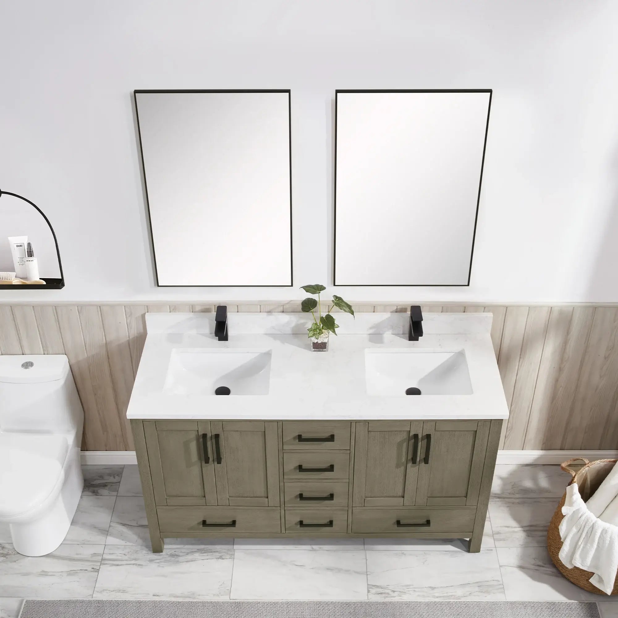 Basel 60" Bathroom Vanity with Calacatta White Artificial Stone Top
