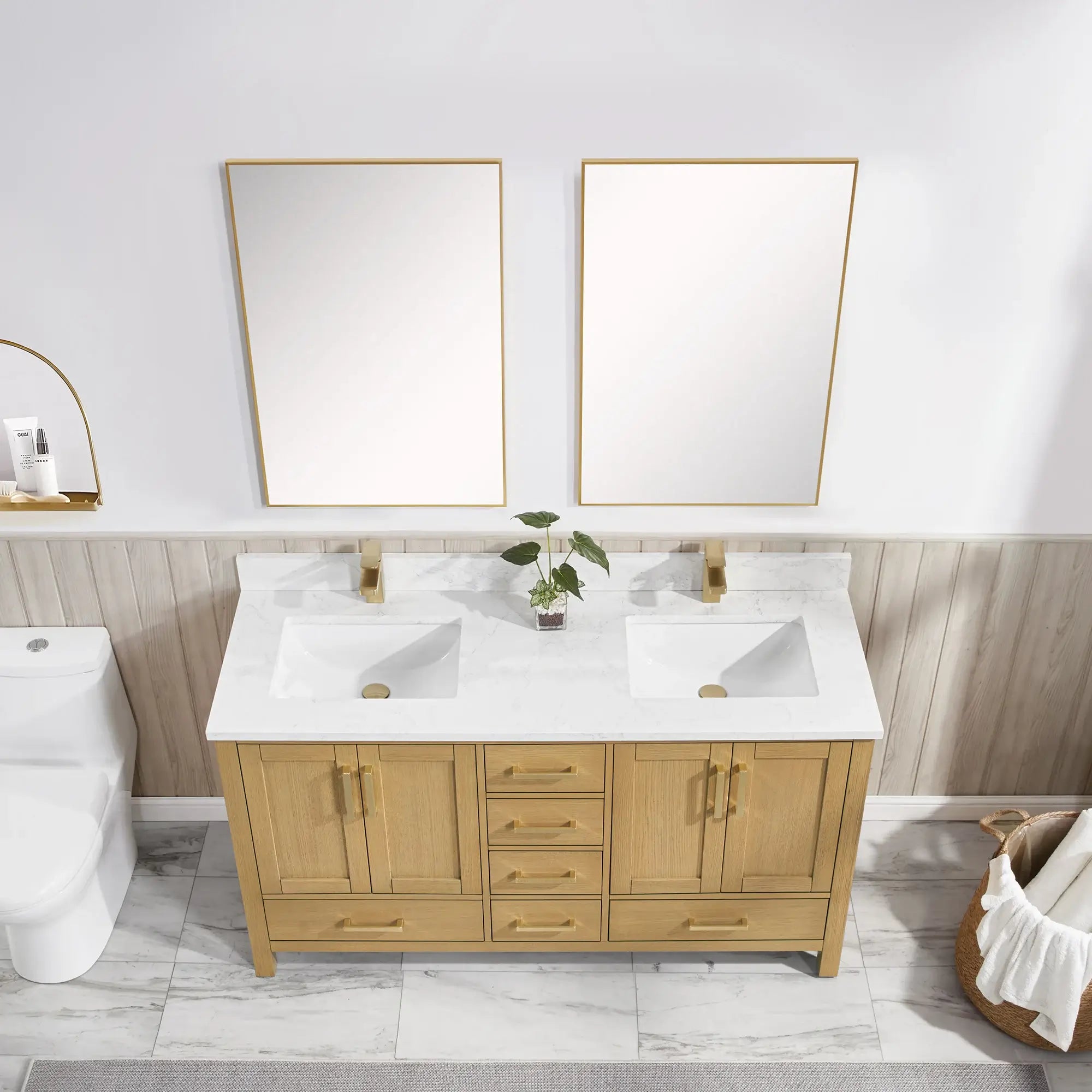 Basel 60" Bathroom Vanity with Calacatta White Artificial Stone Top