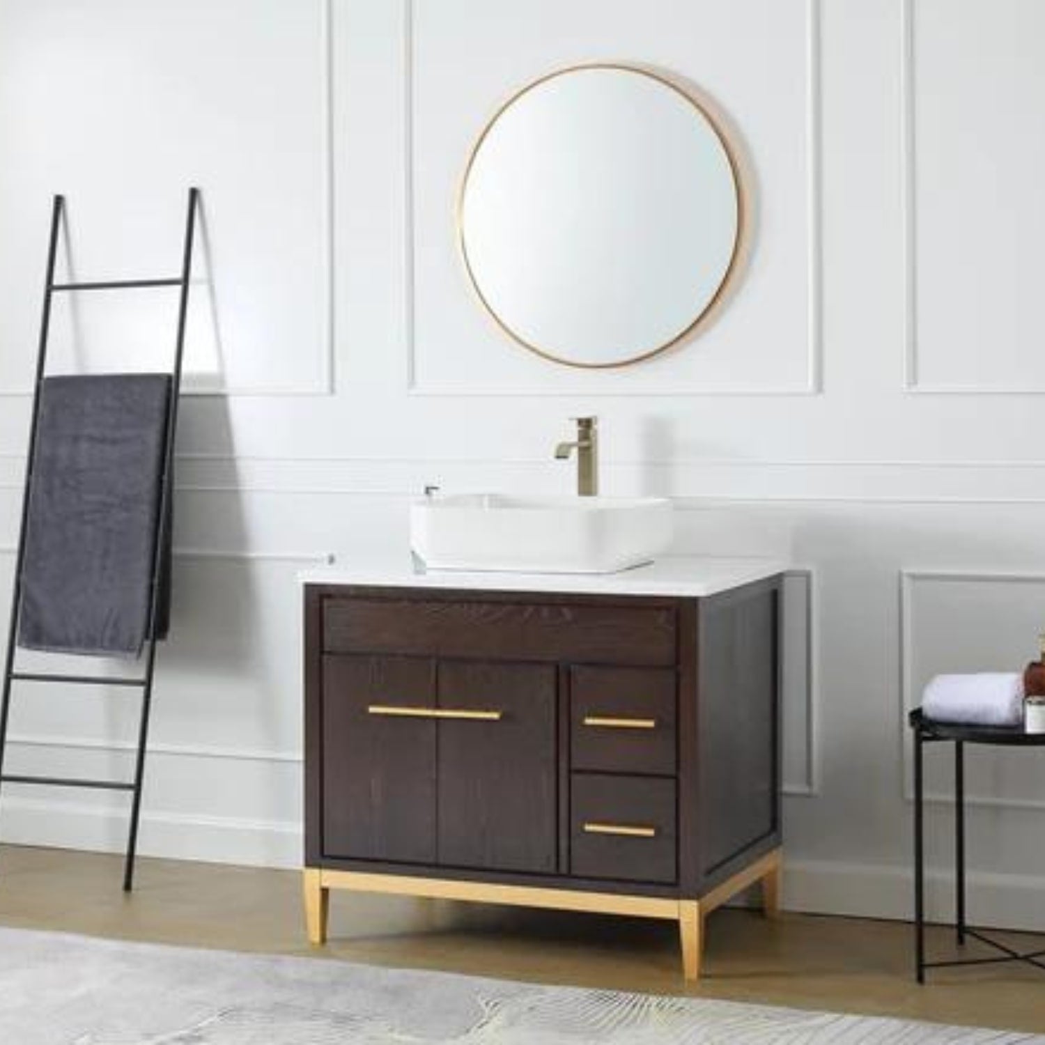 Beatrice 36" Vanity with White Quartz Top - Contemporary Bathroom Vanity