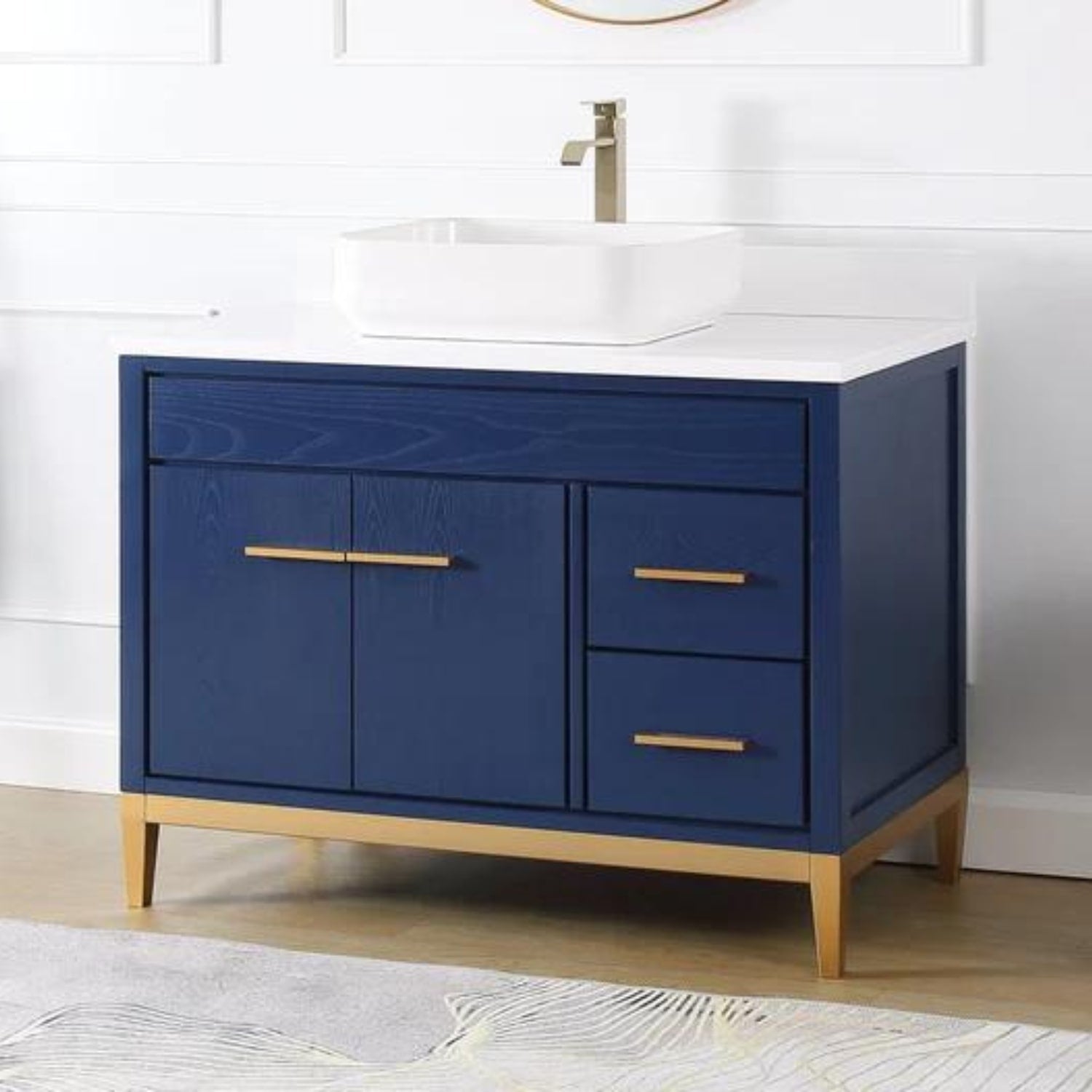 Beatrice 42" Navy Blue Bathroom Vanity with White Quartz Top - Contemporary Bathroom Vanity