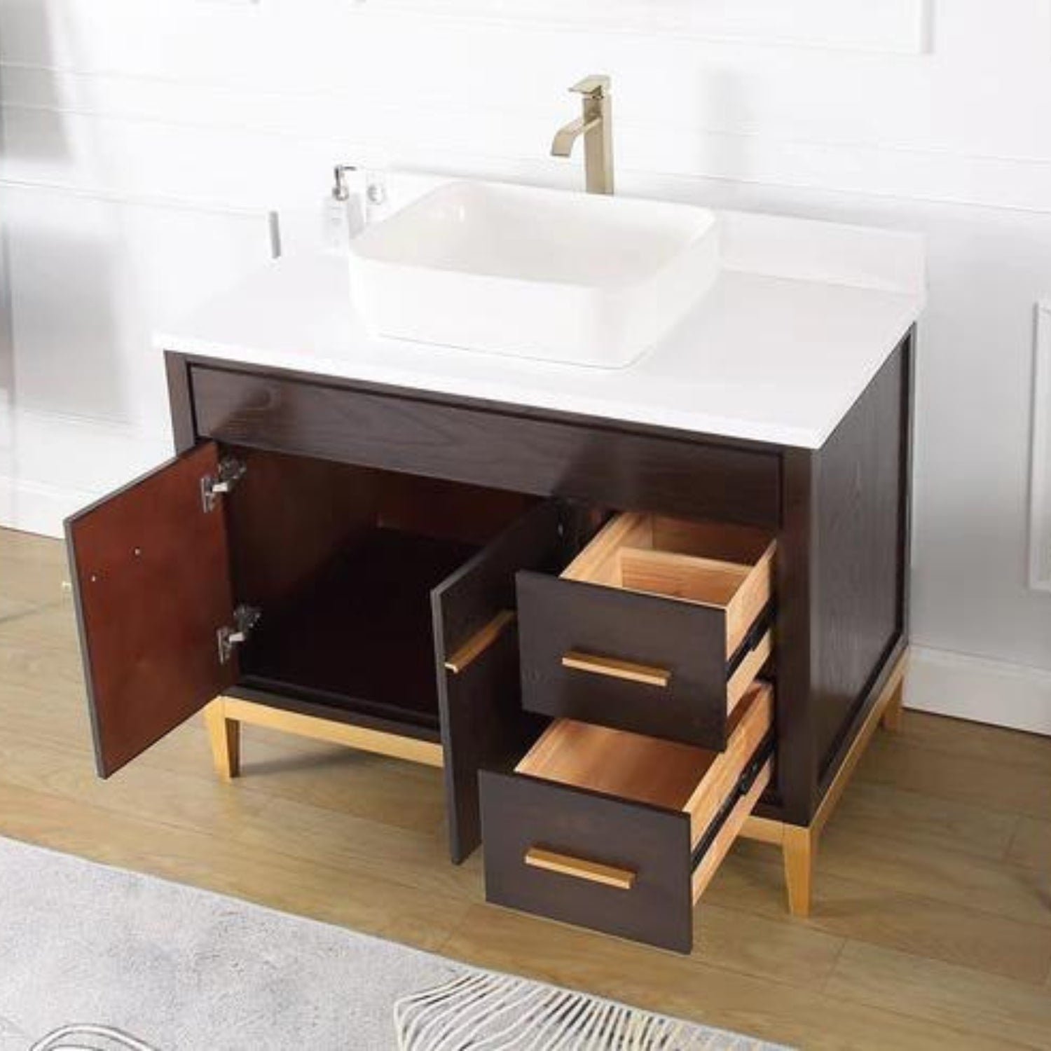 Beatrice 42" Espresso Bathroom Vanity with Vessel Sink - Contemporary Bathroom Vanity
