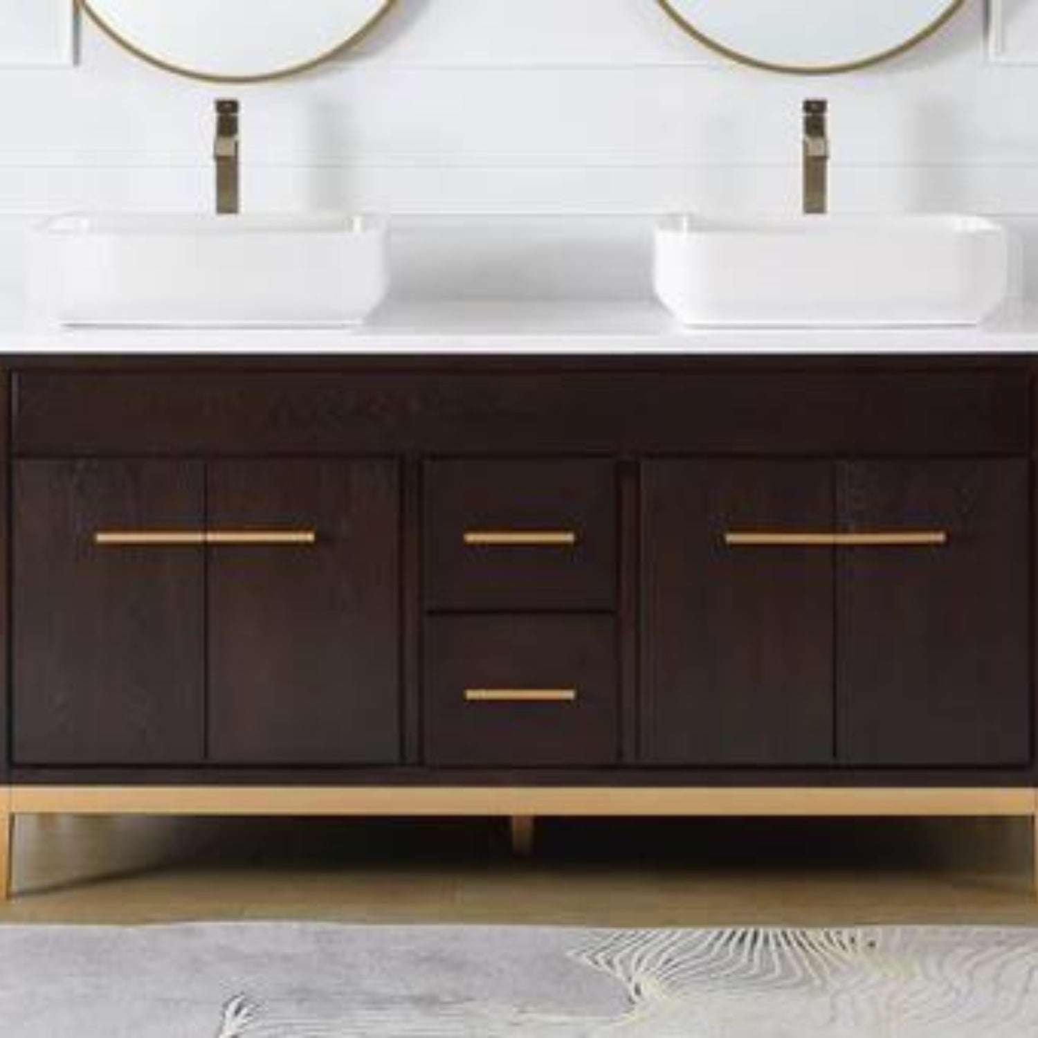 Beatrice 60" Double Bathroom Vanity with White Quartz Top - Contemporary Bathroom Vanity