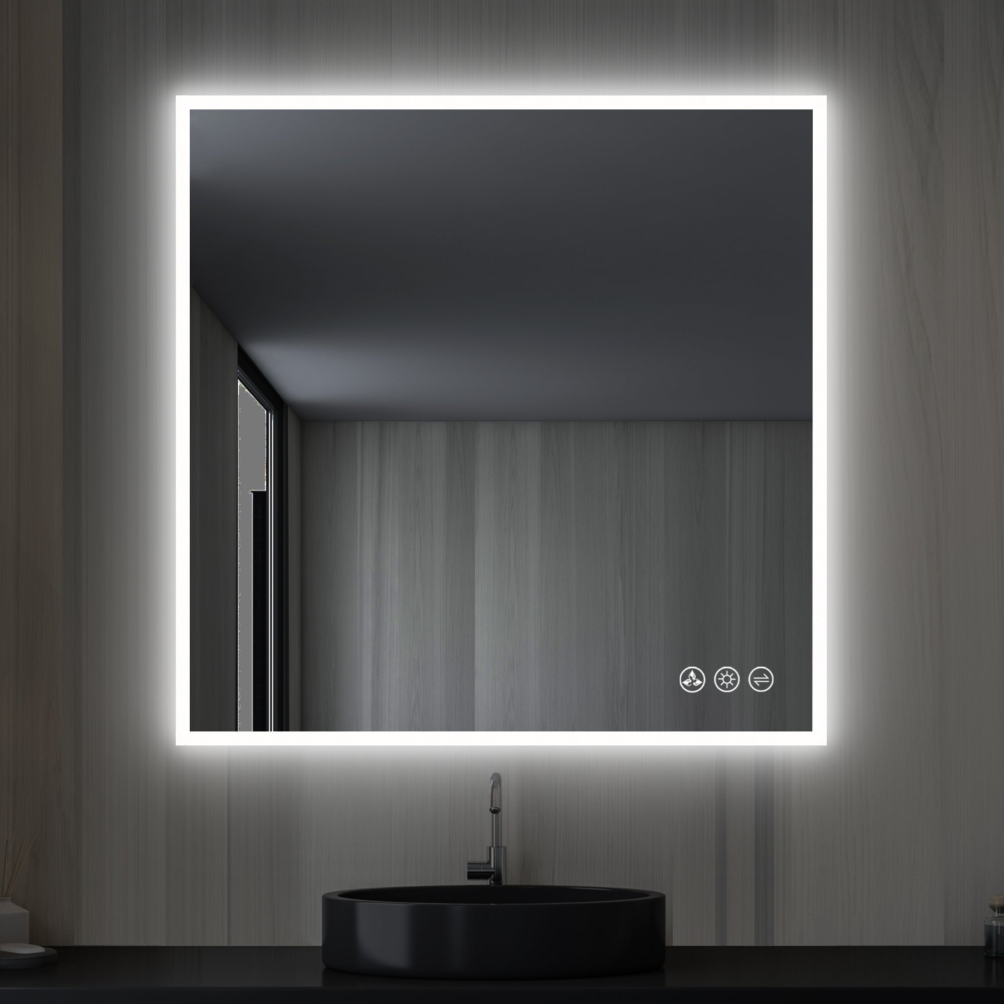 Beta 36″ by 36″ LED Mirror with Frosted Sides Vanity Plus