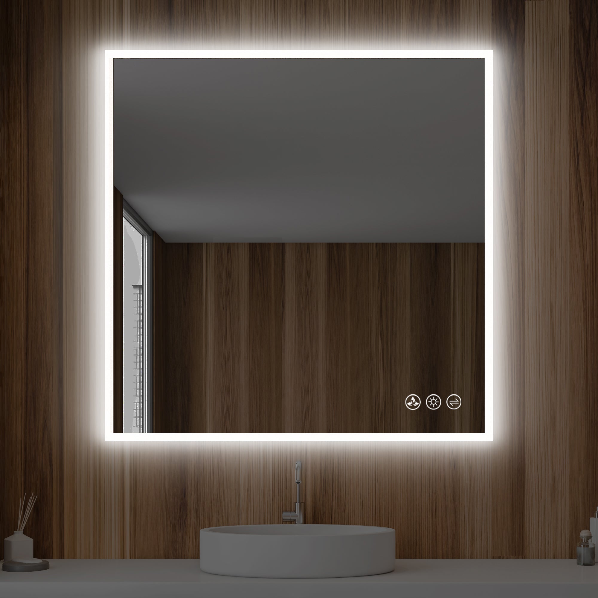 Beta 36″ x 36″ LED Mirror with Frosted Sides Vanity Plus