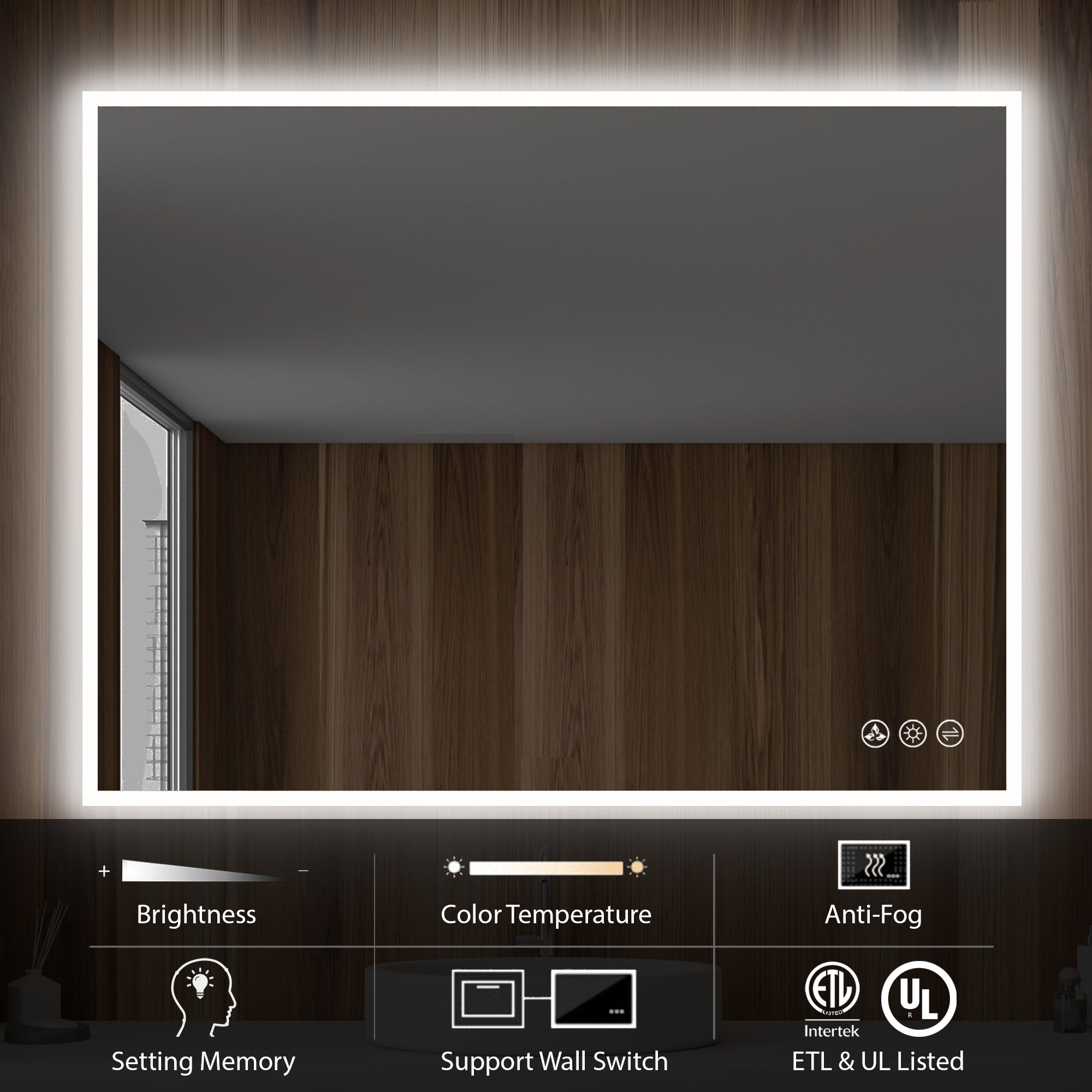 Beta 48″ by 36″ LED Mirror with Frosted Sides Vanity Plus