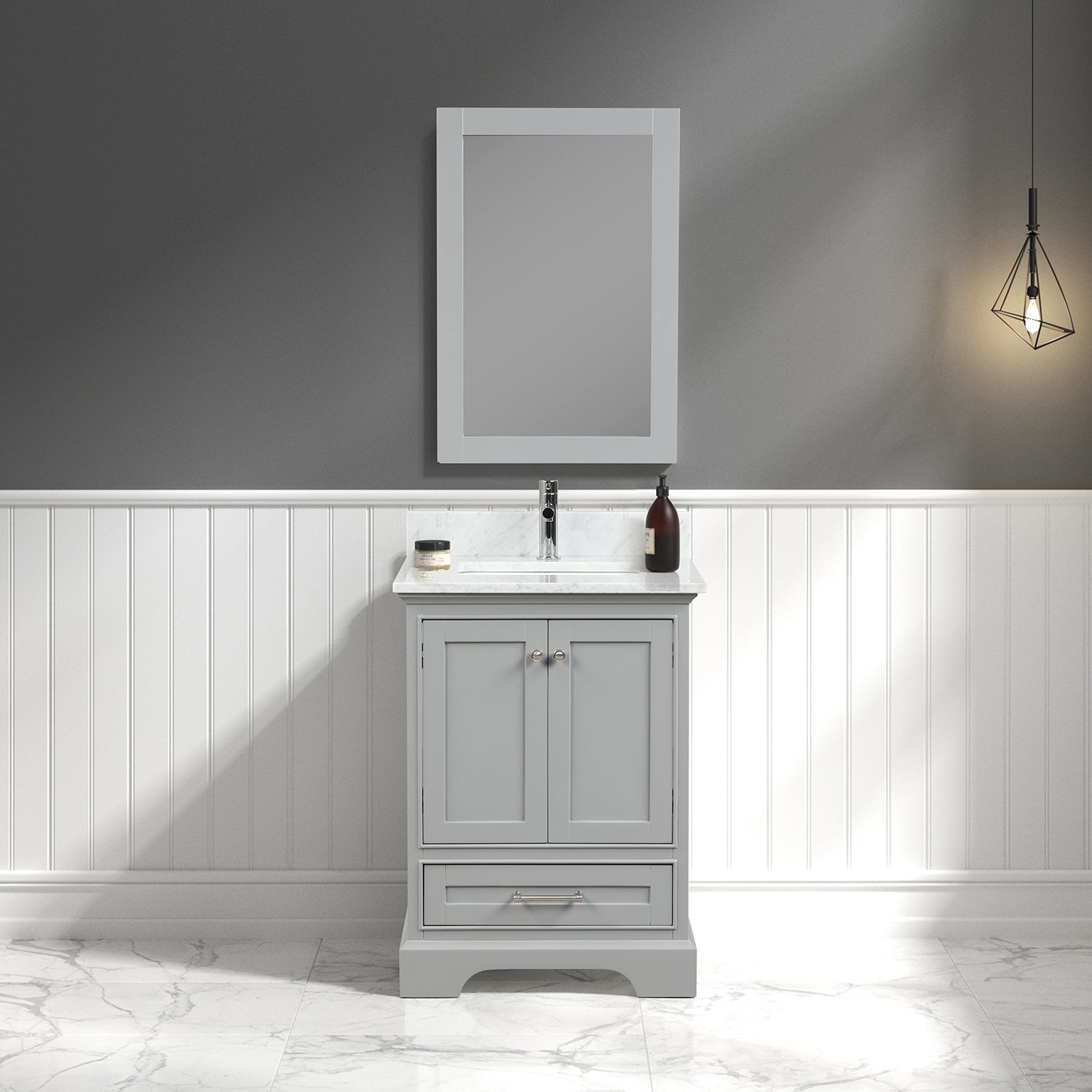 Copenhagen 24″ Vanity with Marble Countertop and Ceramic Sink Vanity Plus - Contemporary Bathroom Vanity